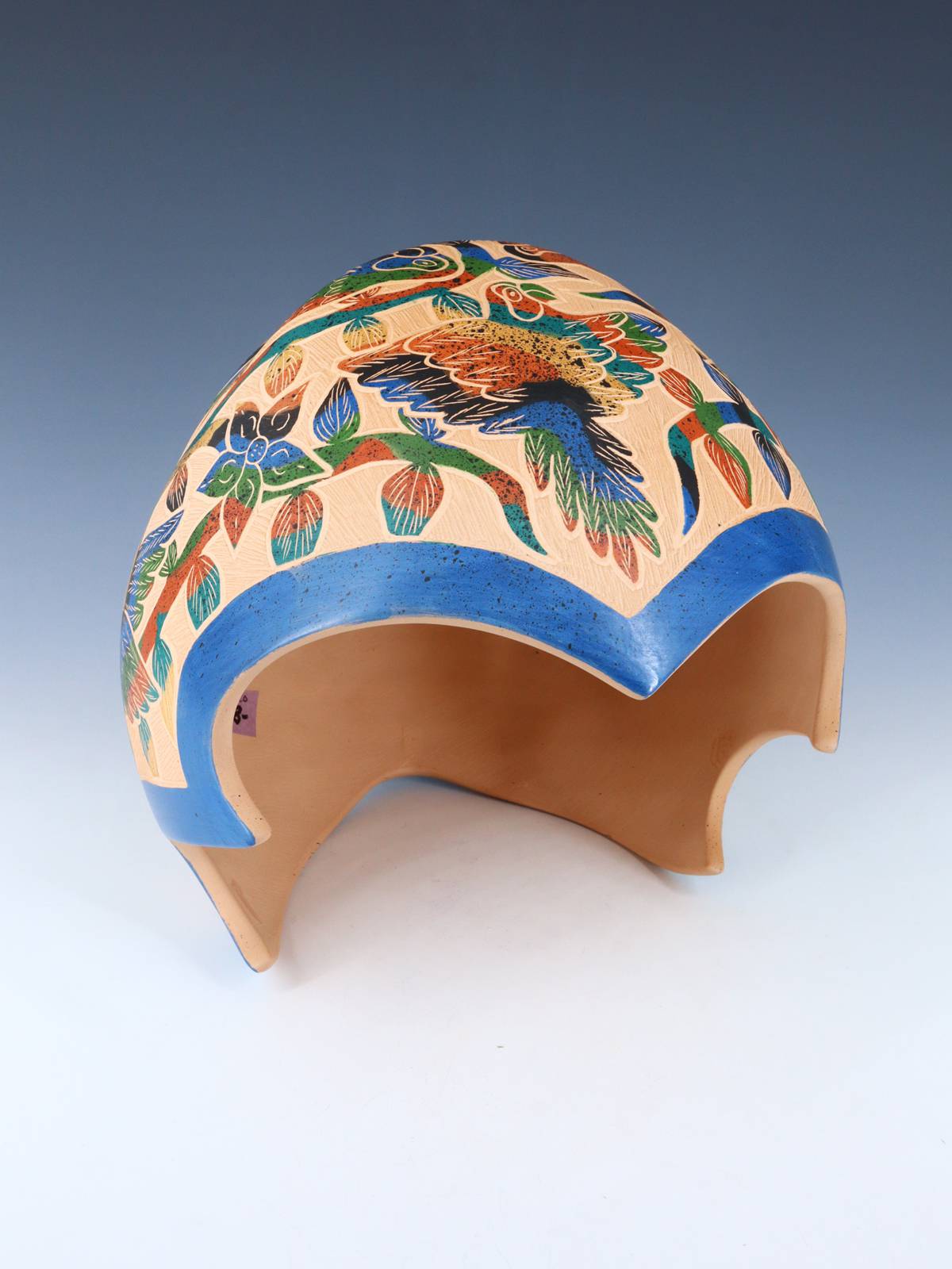 Mata Ortiz Hand Coiled Etched Pottery Mask