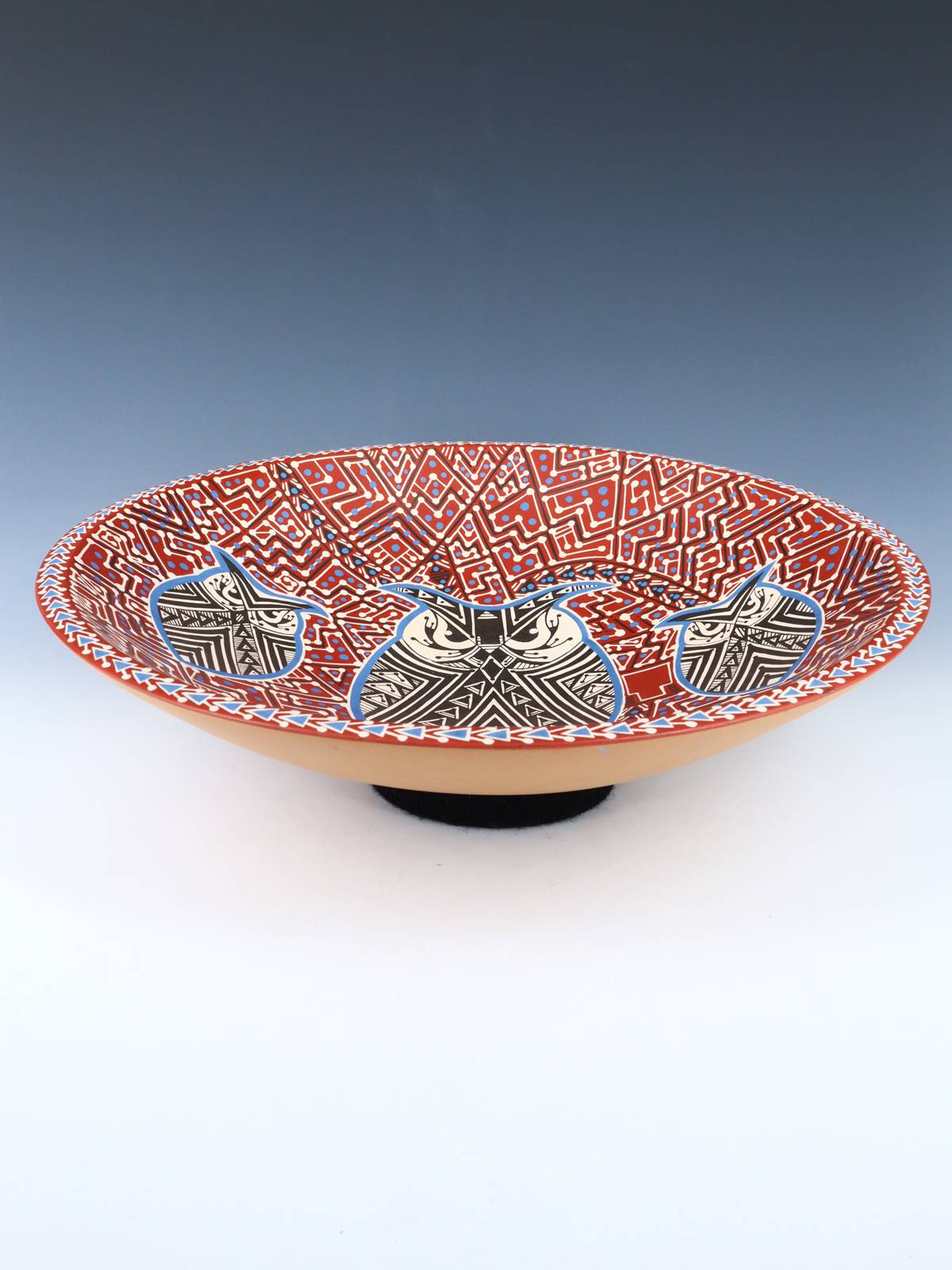 Mata Ortiz Hand Coiled and Painted Owl Pottery Bowl