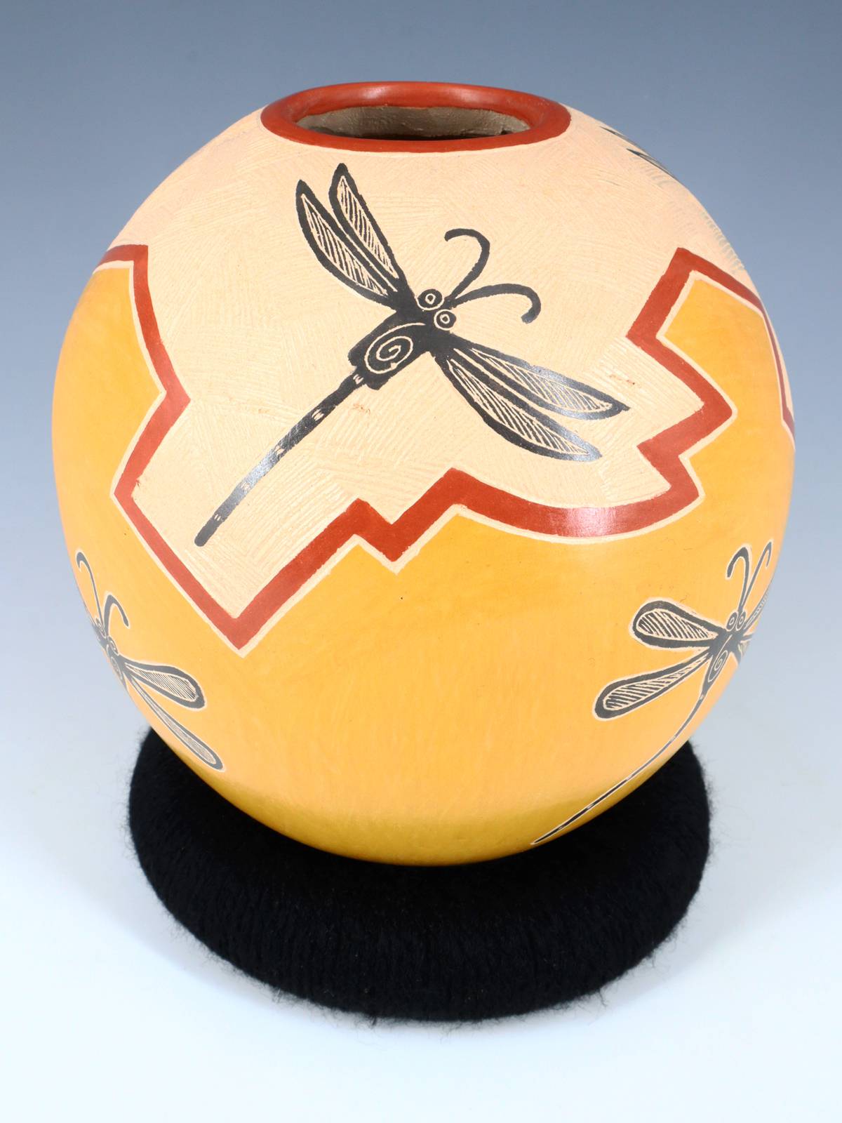 Mata Ortiz Hand Coiled Etched Dragonfly Pottery