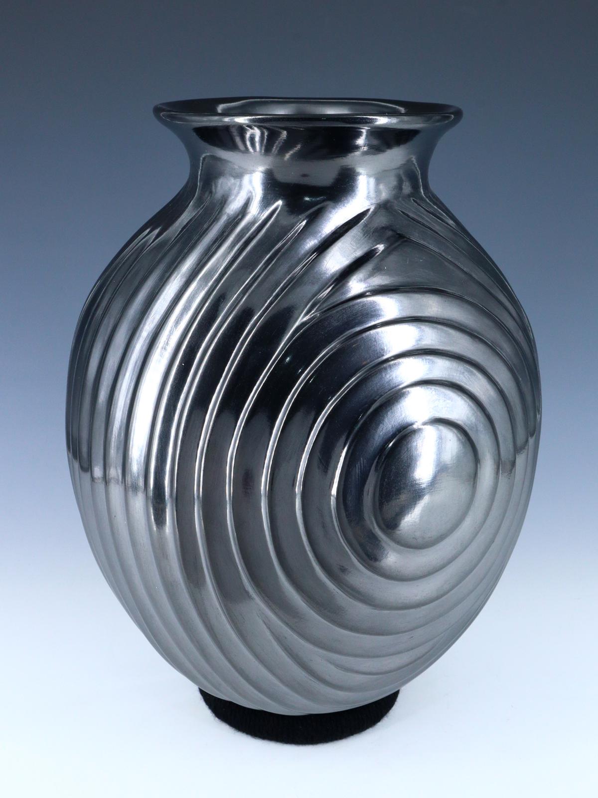Large Mata Ortiz Hand Coiled Concentric Melon Ribbed Pottery Vase - PuebloDirect.com