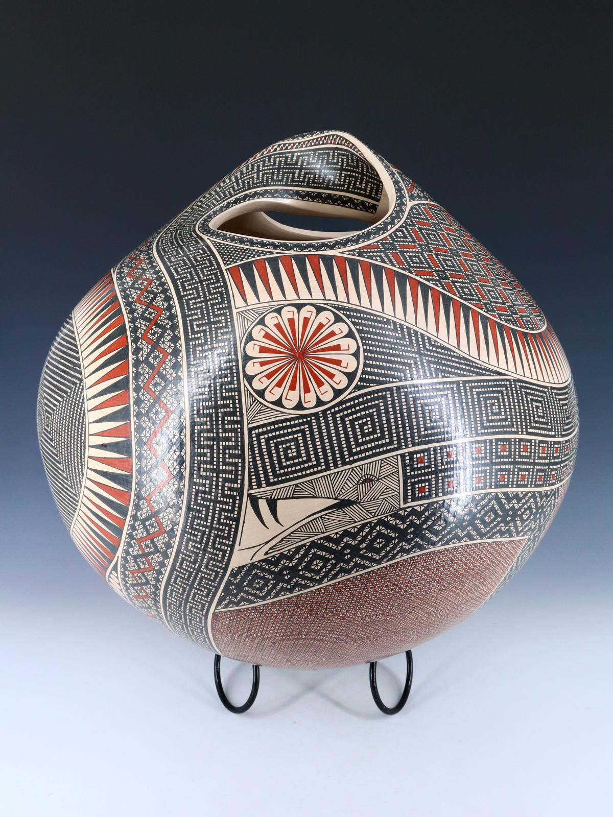 Large Twisted Handle Mata Ortiz Hand Coiled Paquime Pottery - PuebloDirect.com