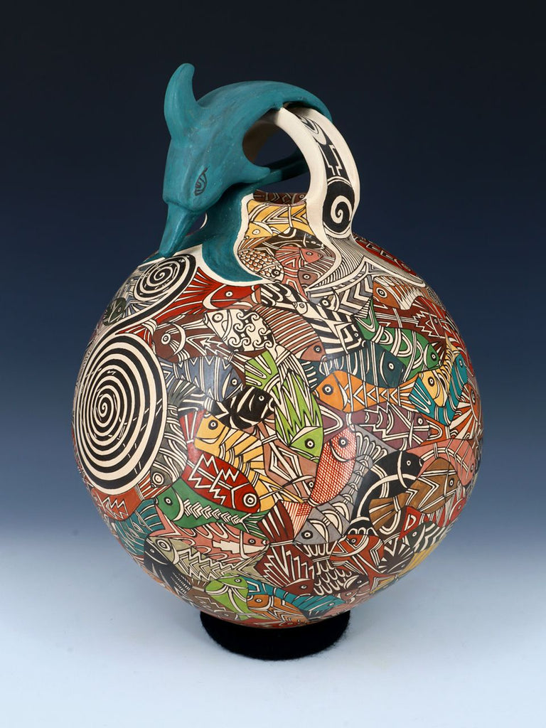 Large Mata Ortiz Hand Coiled Dolphin Effigy Pottery - PuebloDirect.com