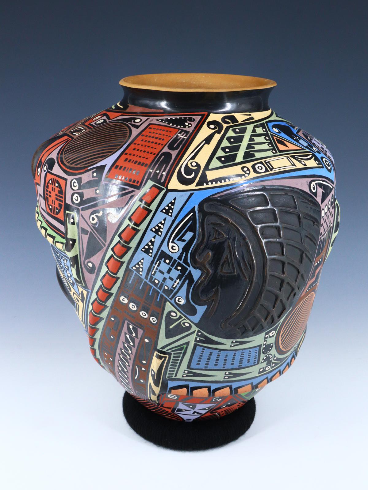 Mata Ortiz Hand Coiled and Painted Pottery Vase