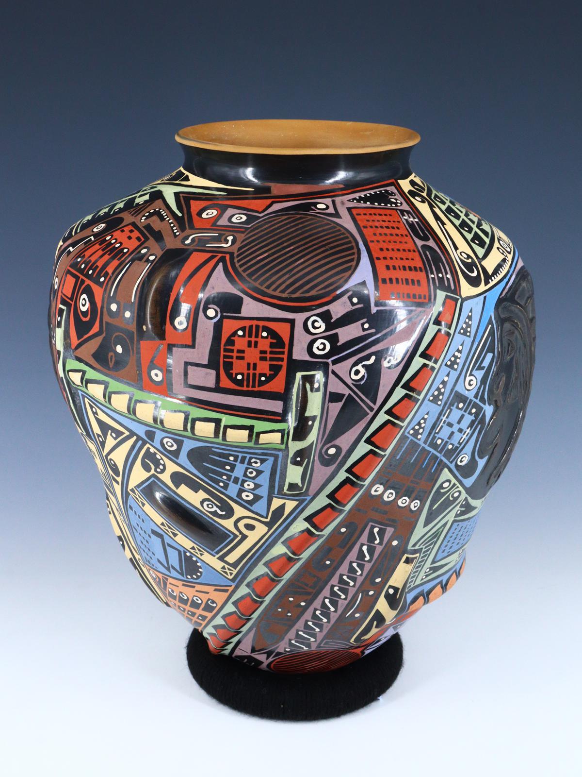 Mata Ortiz Hand Coiled and Painted Pottery Vase