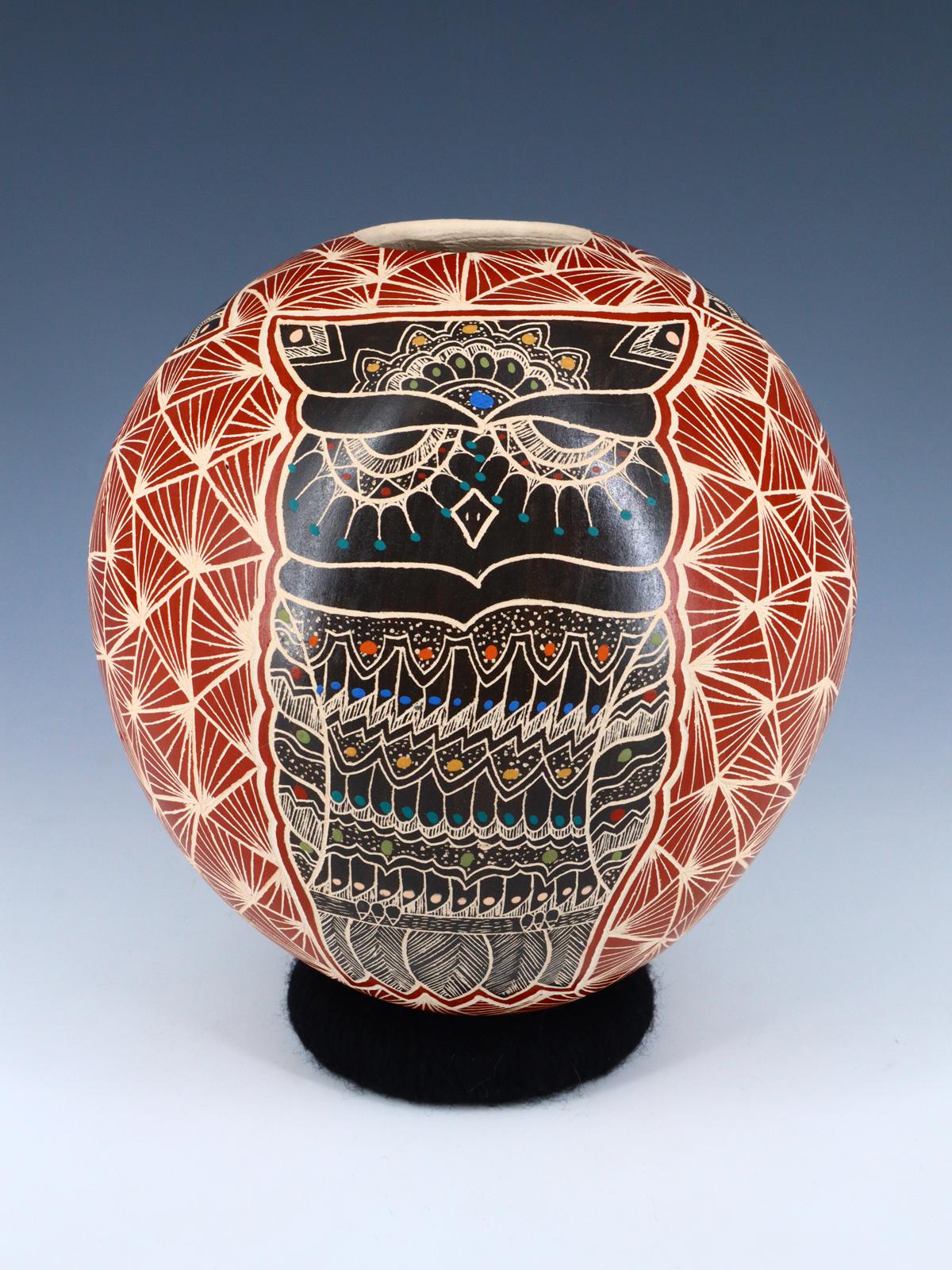 Mata Ortiz Hand Coiled Etched Owl Pottery
