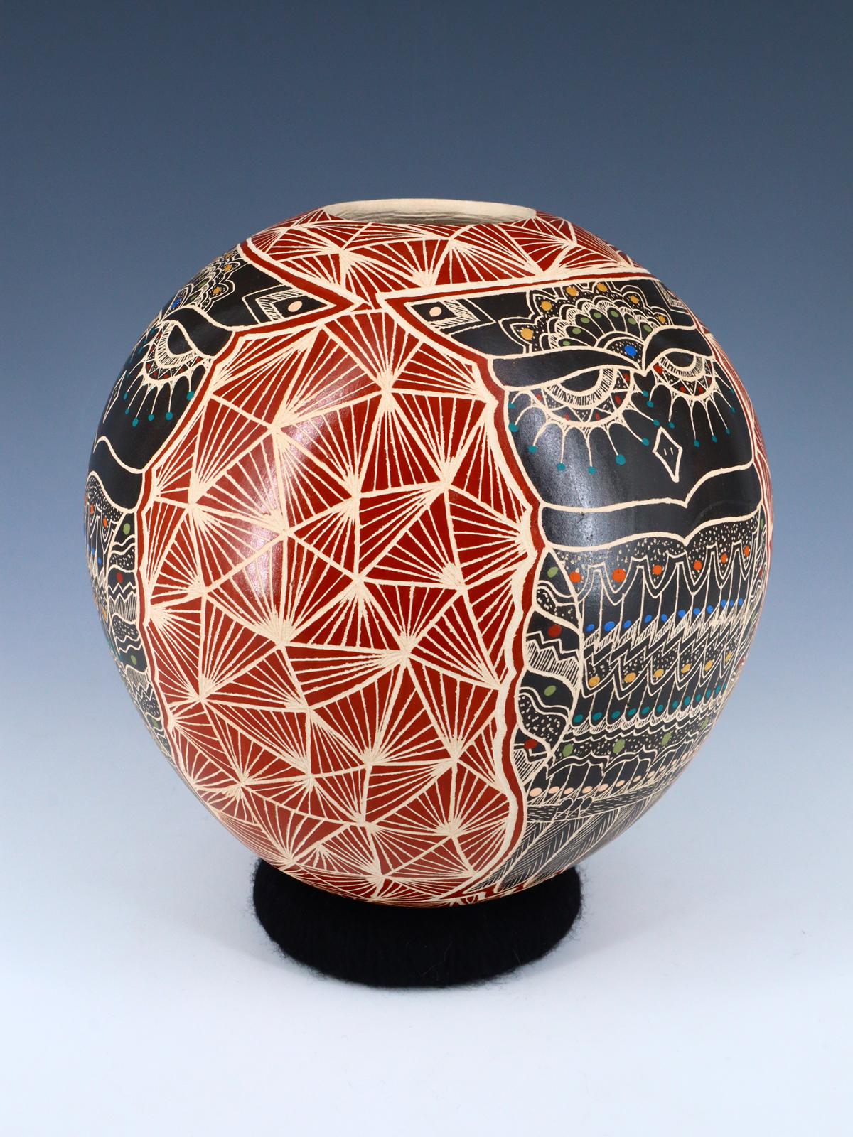 Mata Ortiz Hand Coiled Etched Owl Pottery