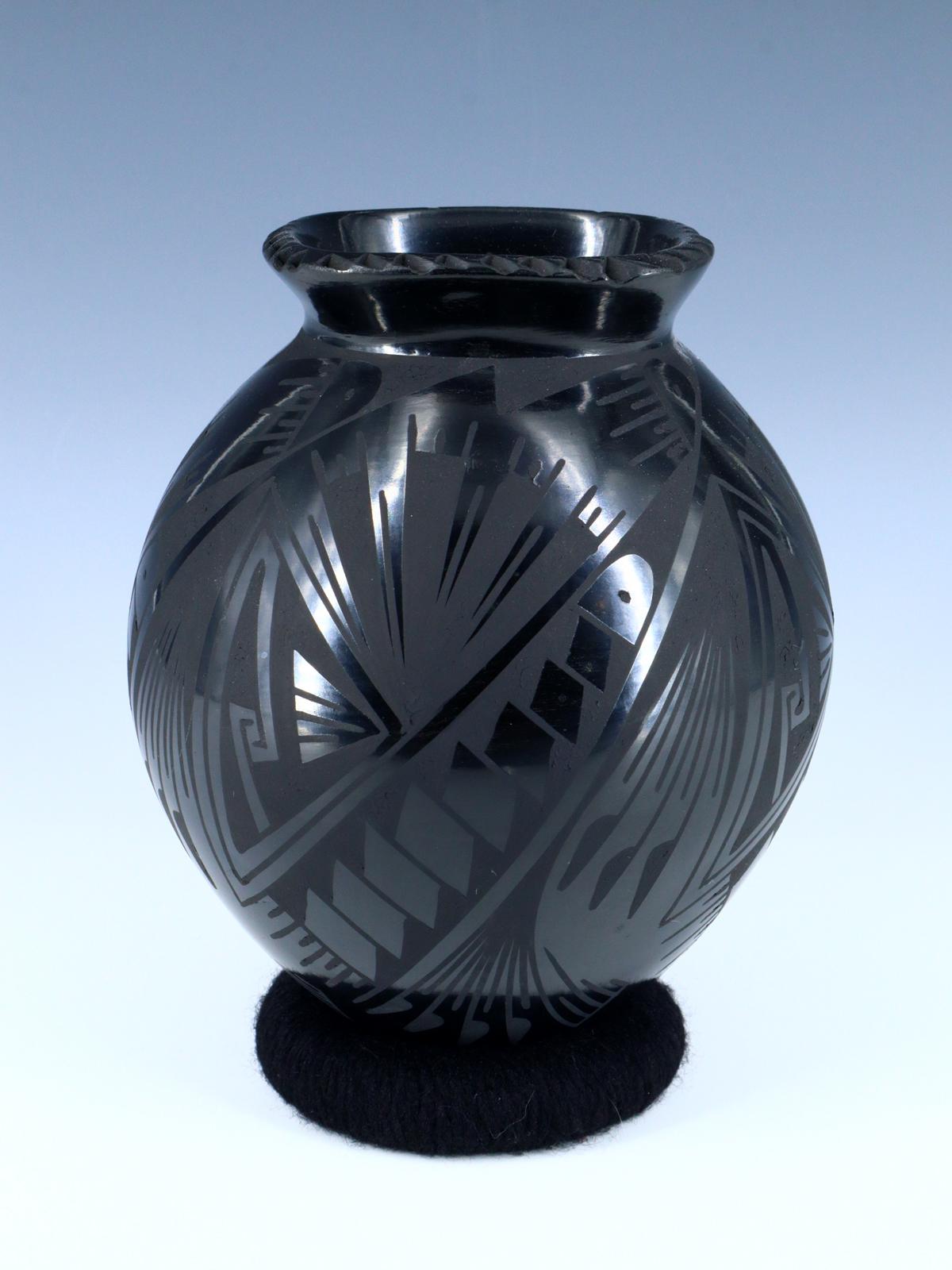 Mata Ortiz Hand Coiled Black Pottery Vase