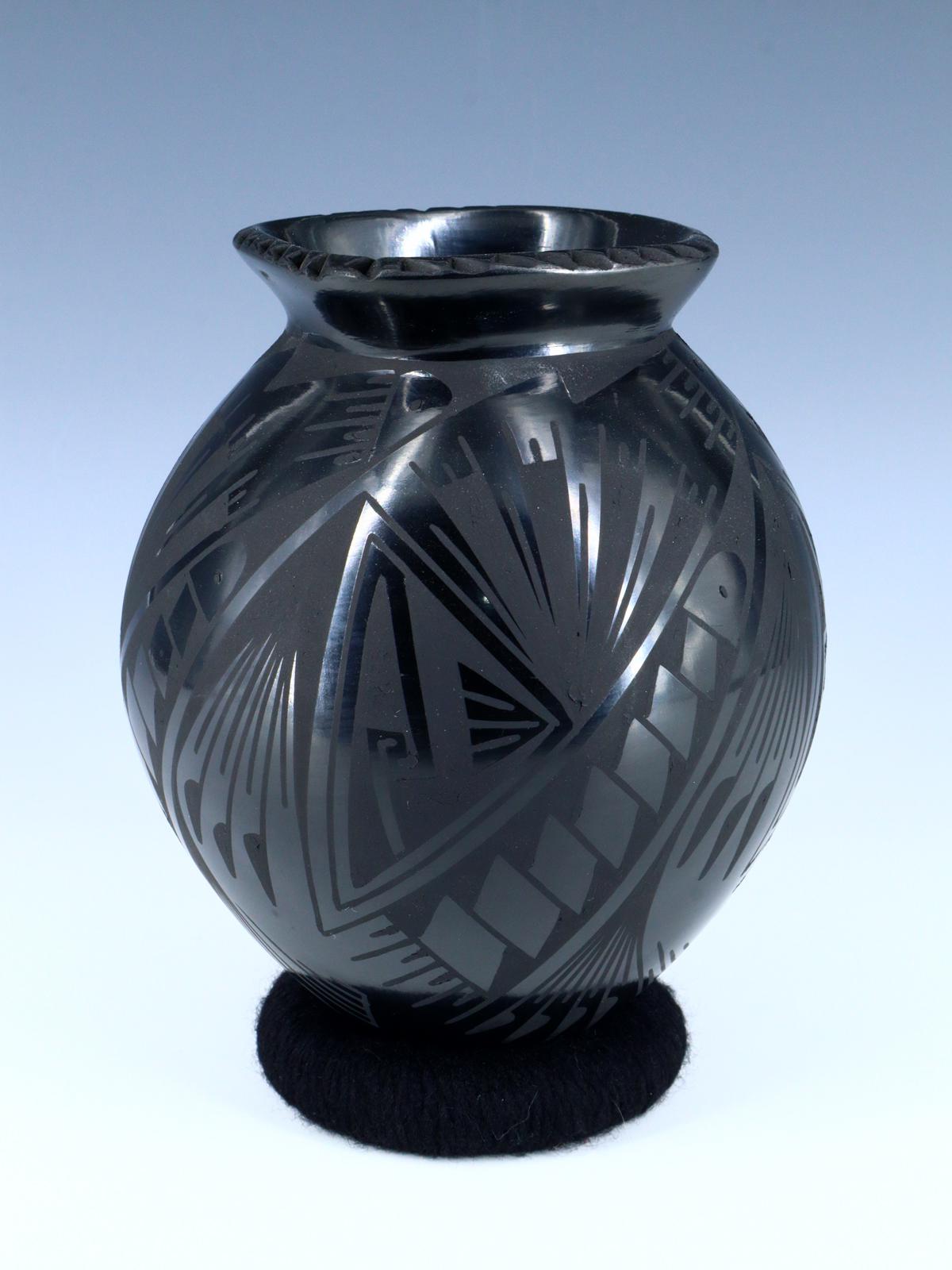 Mata Ortiz Hand Coiled Black Pottery Vase