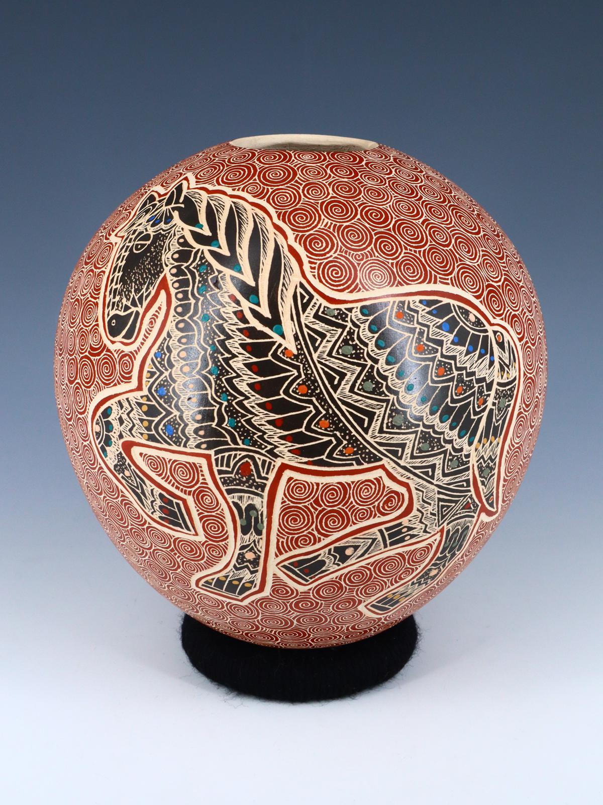 Mata Ortiz Hand Coiled Etched Horse Pottery