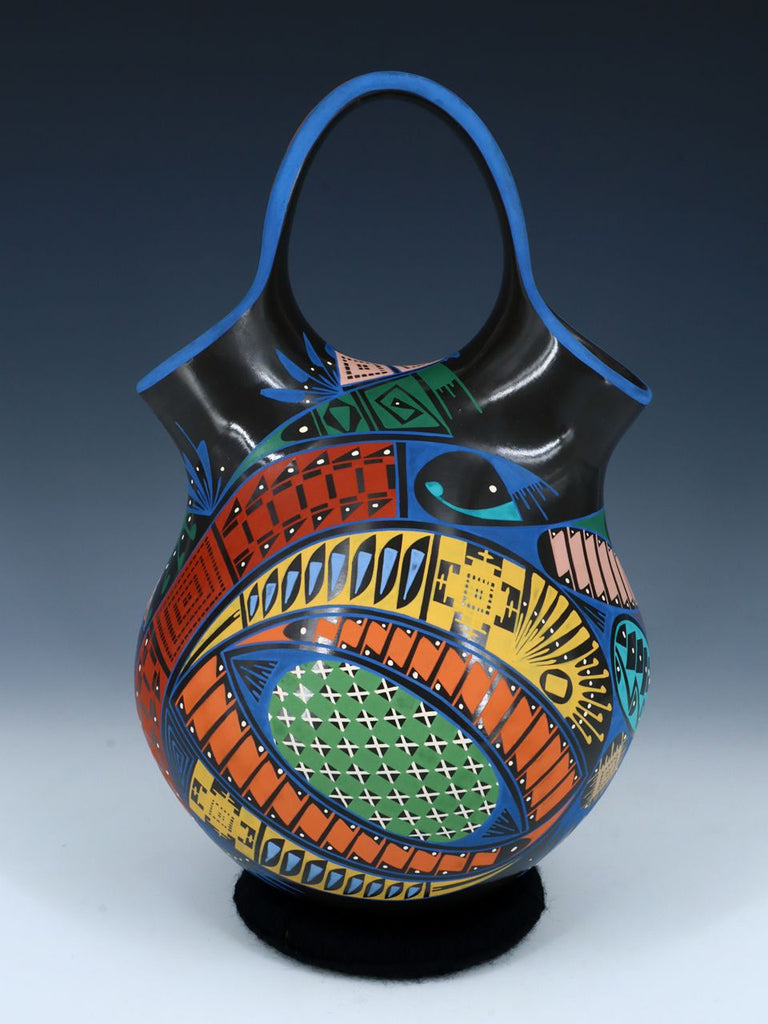 Mata Ortiz Hand Coiled Black Pottery Wedding Vase - PuebloDirect.com