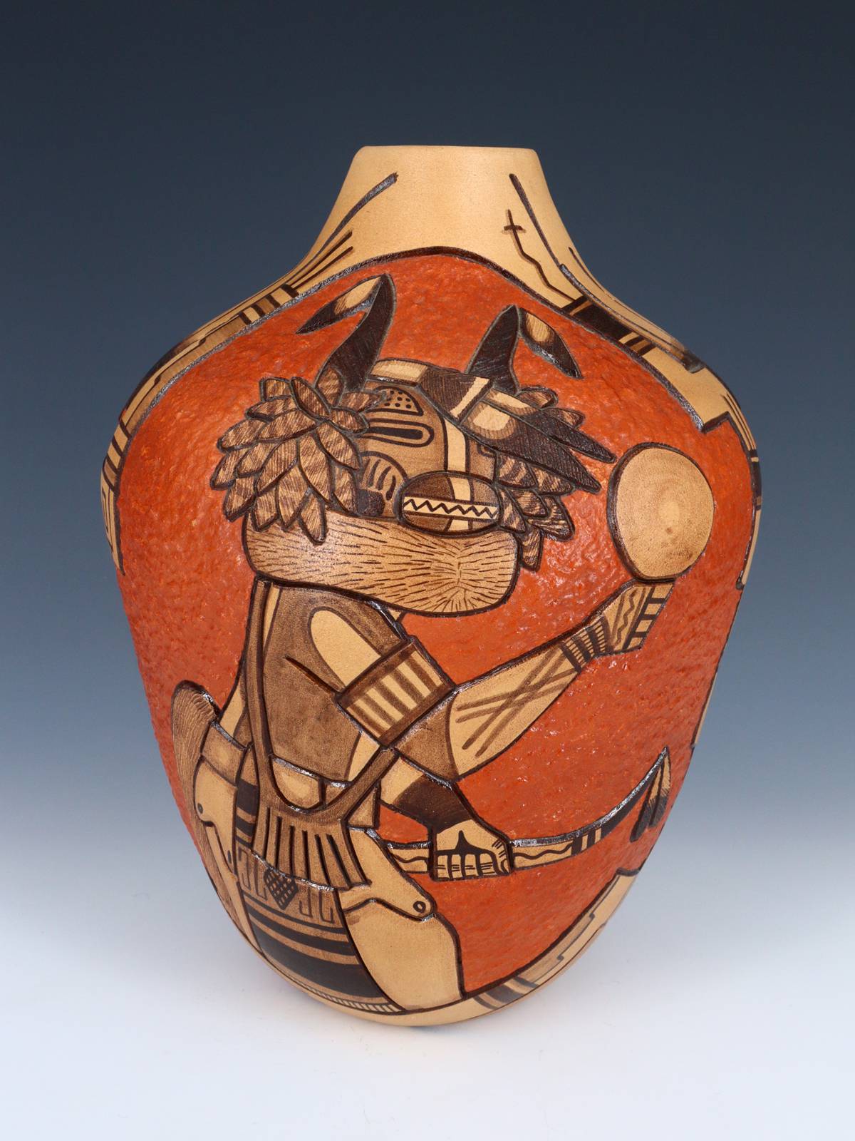 Hopi Hand Coiled Carved Kachina Dancer Pottery - PuebloDirect.com
