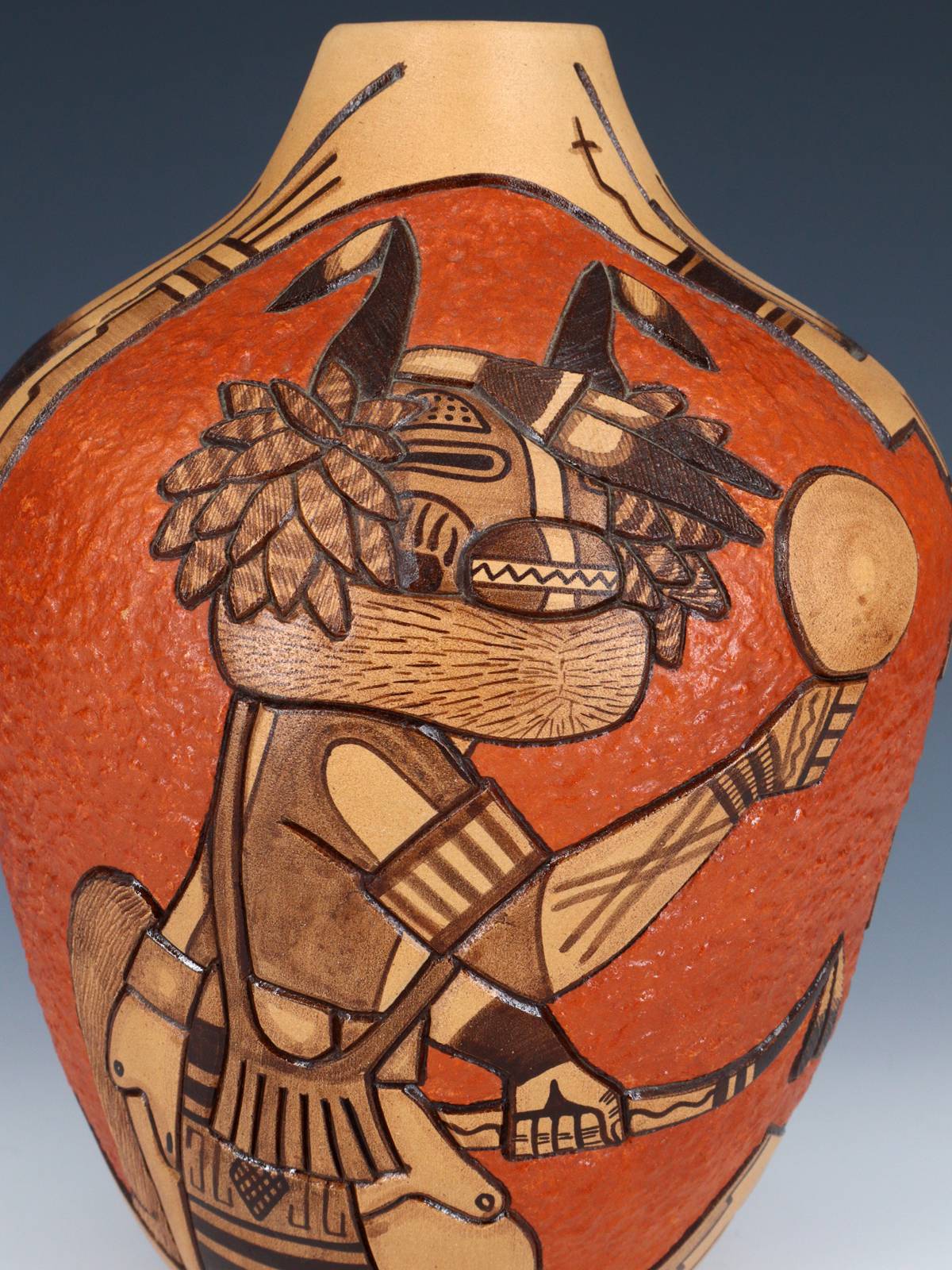 Hopi Hand Coiled Carved Kachina Dancer Pottery - PuebloDirect.com