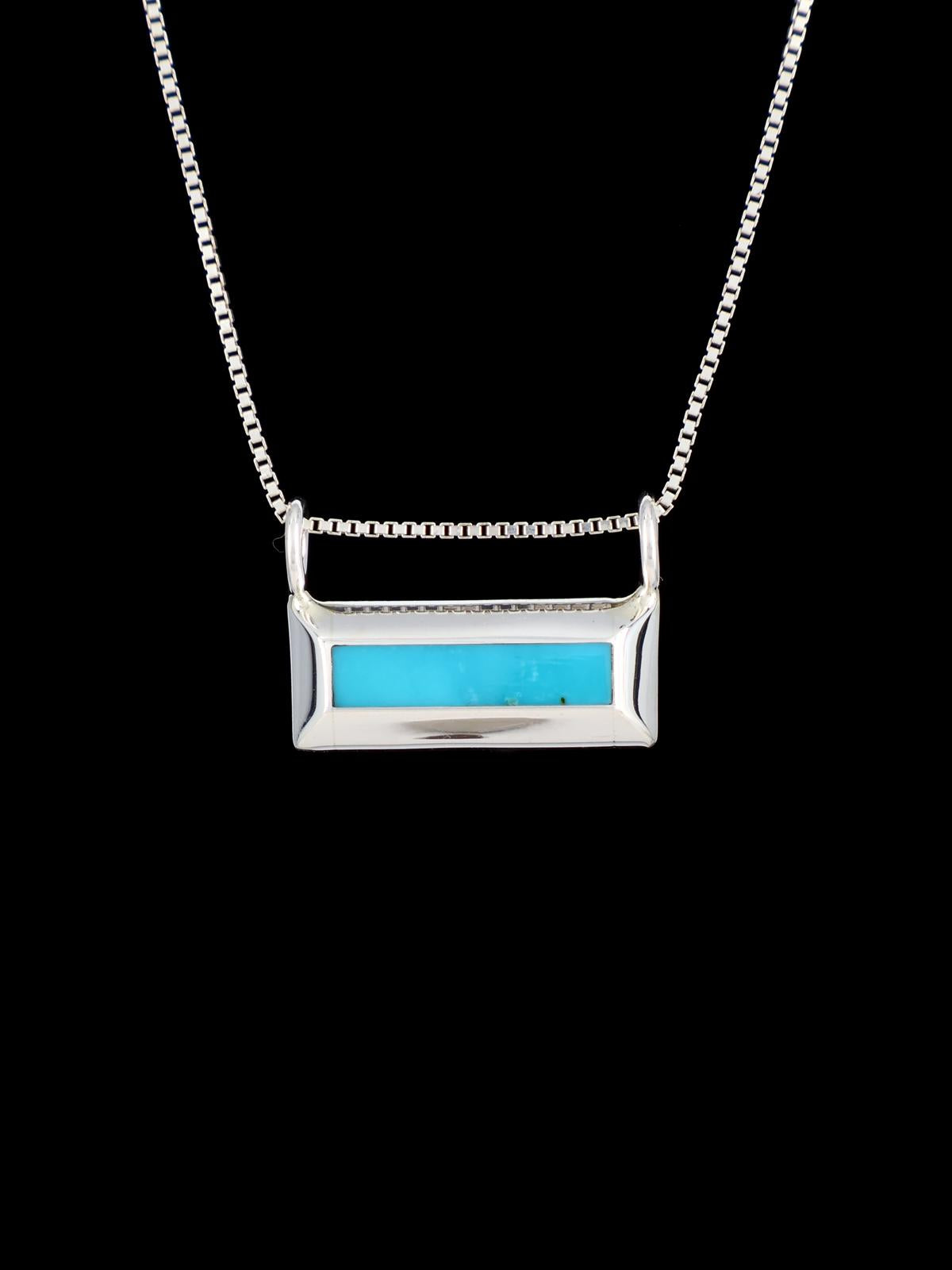 Turquoise Sterling Silver Zuni Bar Pendant - PuebloDirect.com