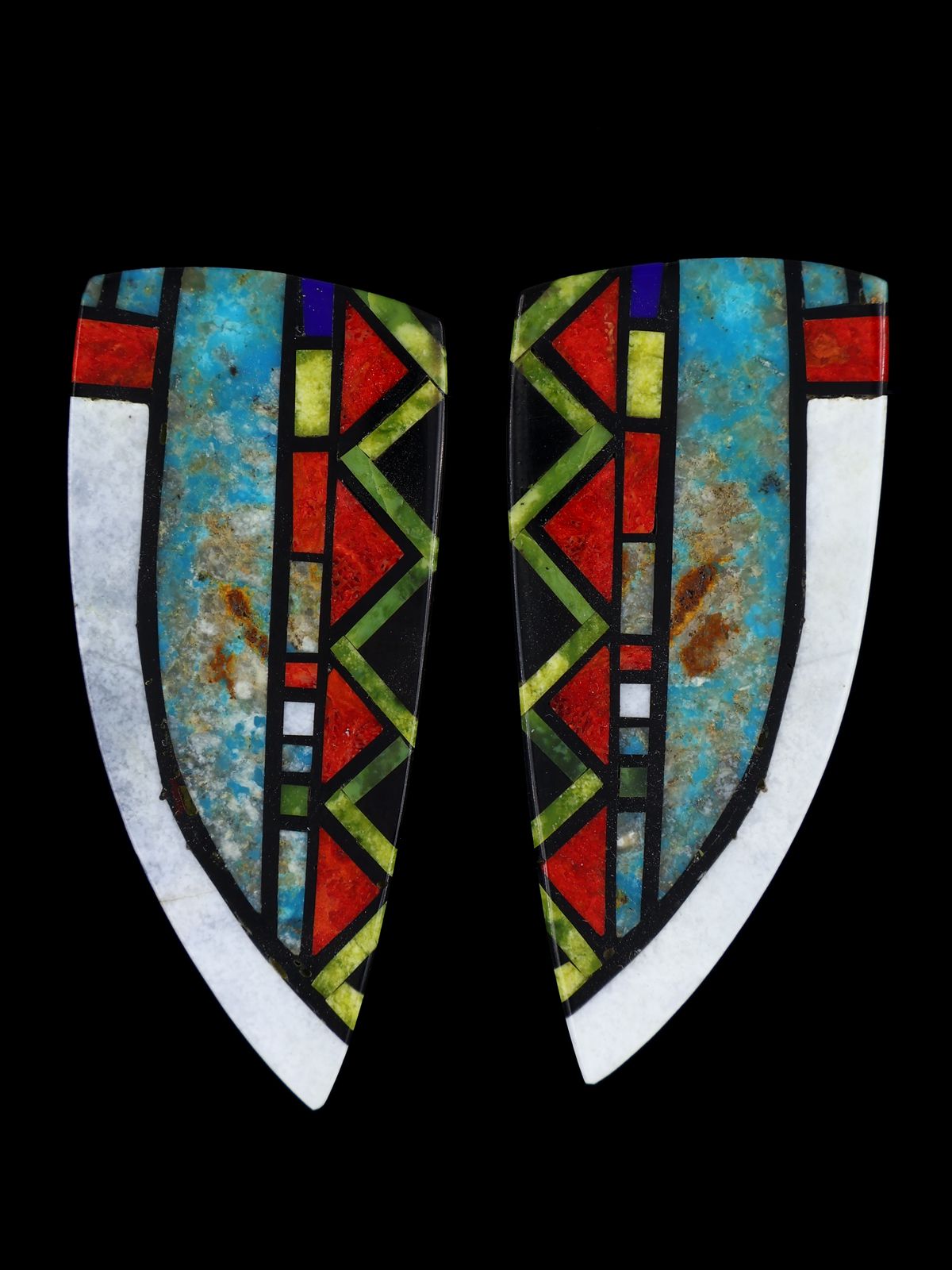 Santo Domingo Mosaic Inlay Post Multi-Color Earrings - PuebloDirect.com