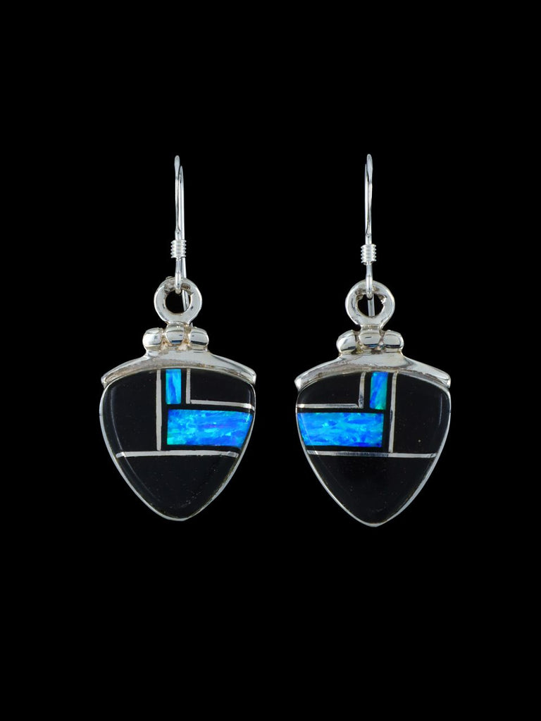 Black Onyx and Opalite Inlay Dangle Earrings - PuebloDirect.com
