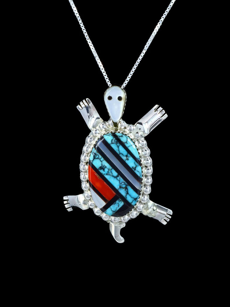 Native American Sterling Silver Zuni Inlay Turtle Pin/Pendant - PuebloDirect.com