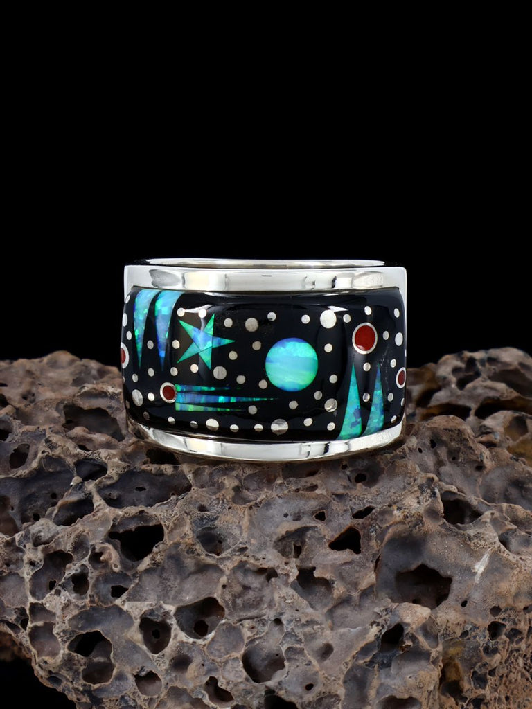 Black Jade and Opalite Night Sky Inlay Ring Size 10 - PuebloDirect.com