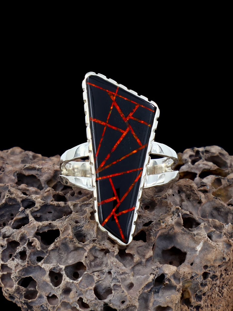 Black Jade and Red Opalite Inlay Ring Size 9 - PuebloDirect.com