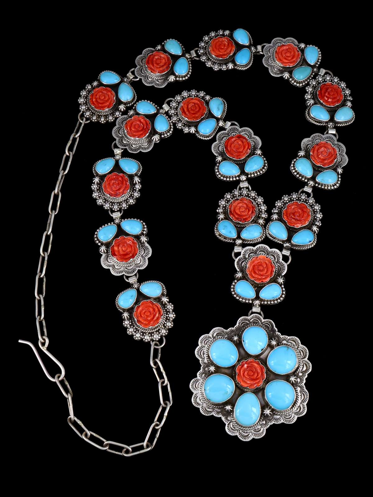 Joyería nativa americana Collar de plata de ley con lazo de color turquesa y oro de Sonora