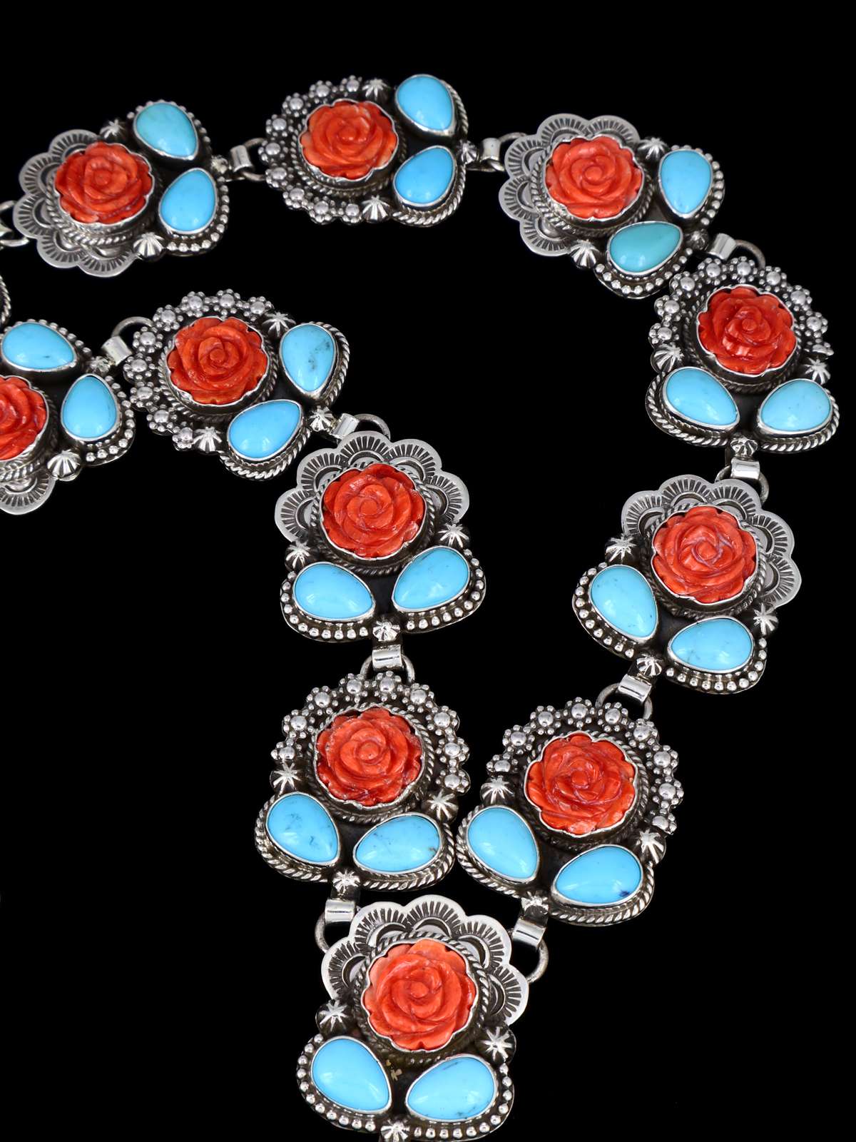 Joyería nativa americana Collar de plata de ley con lazo de color turquesa y oro de Sonora