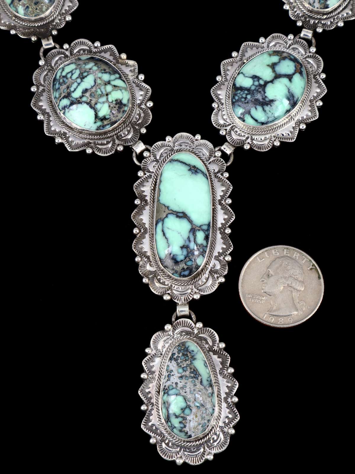 Native American Jewelry Sterling Silver New Lander Variscite Lariat Necklace