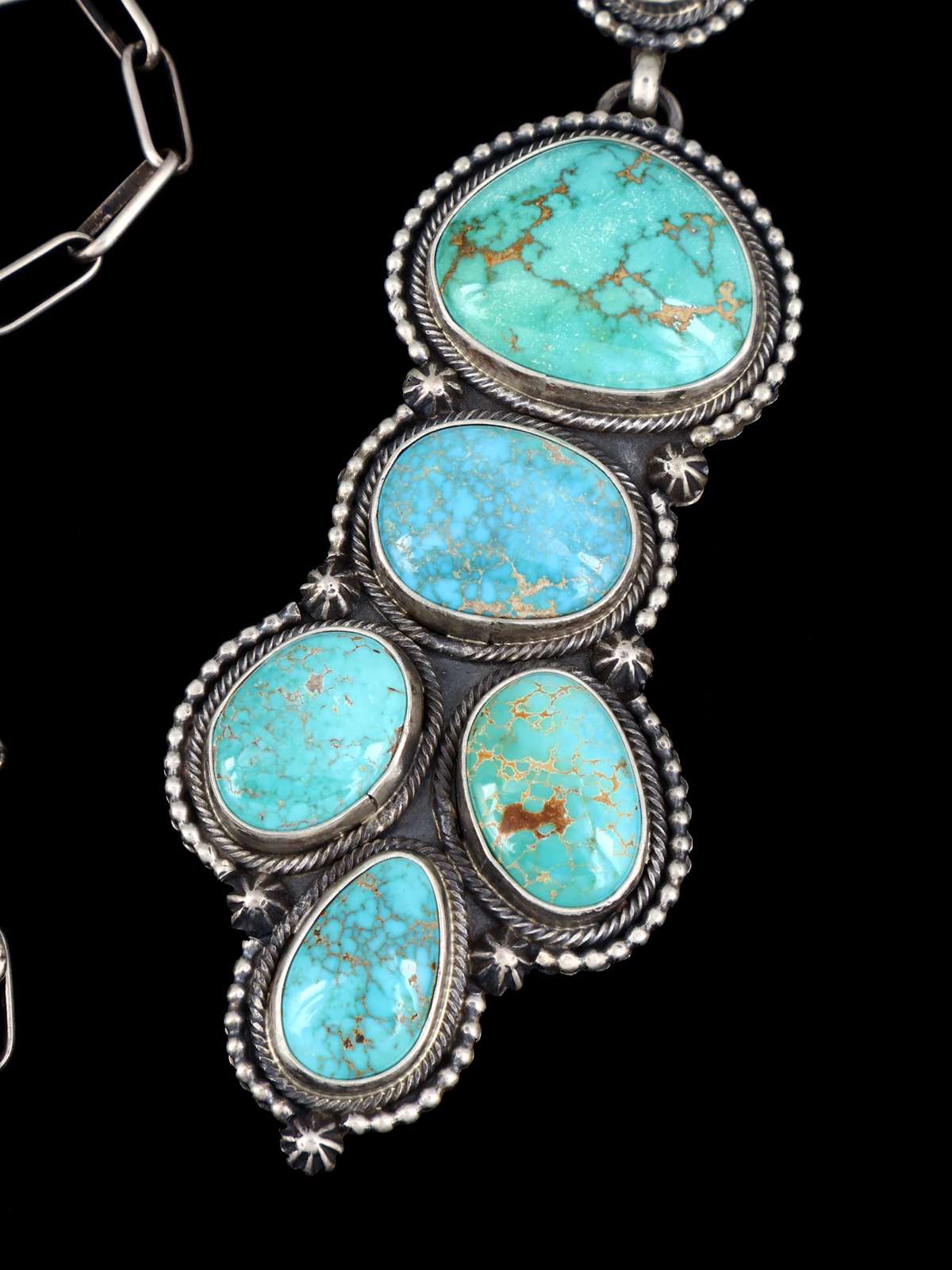 Native American Sterling Silver Carico Turquoise Lariat Necklace