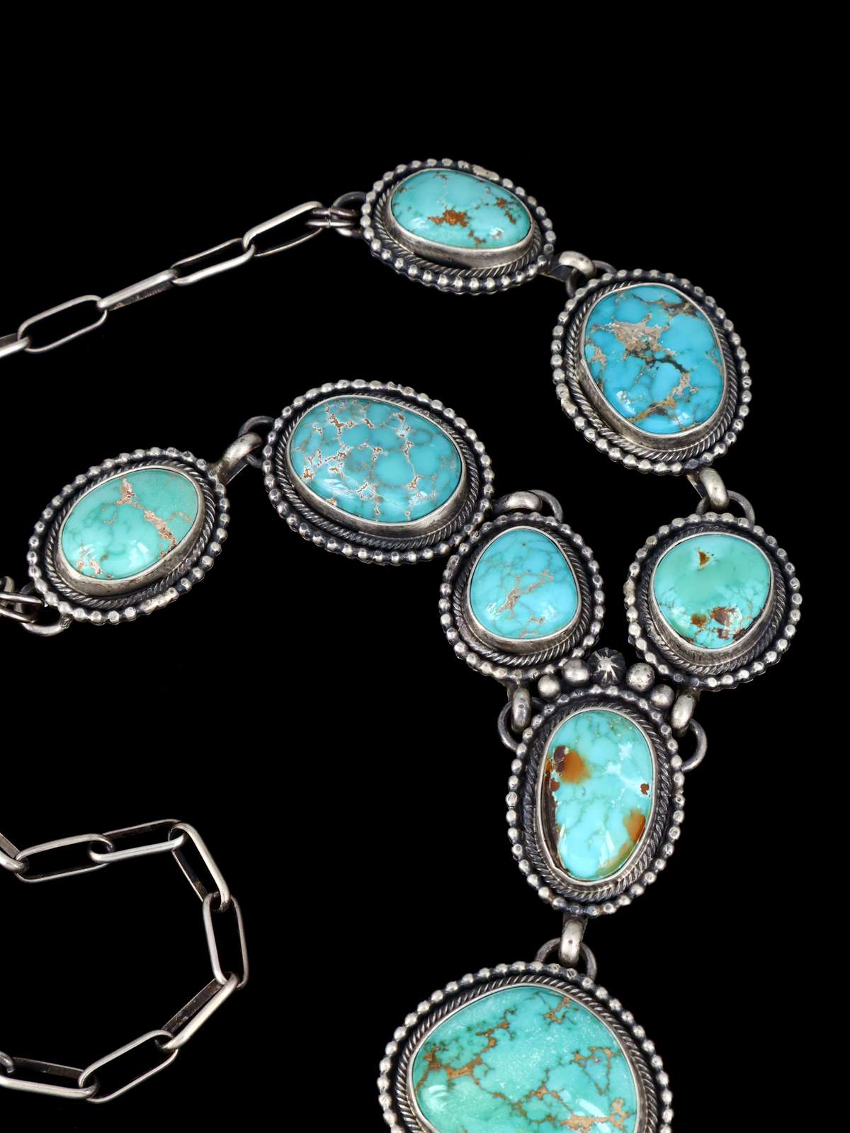Native American Sterling Silver Carico Turquoise Lariat Necklace