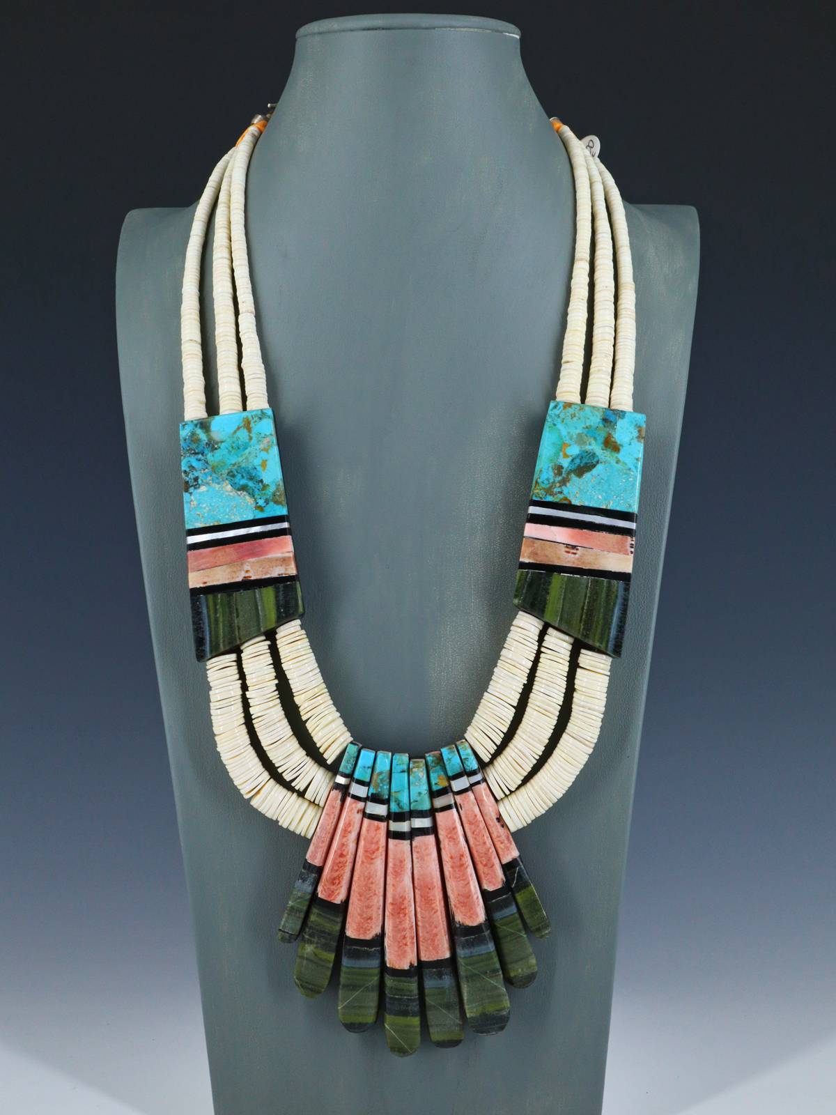 Native American Santo Domingo White Shell Mosaic Necklace - PuebloDirect.com