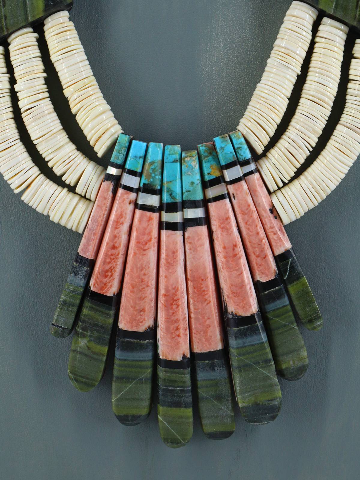 Native American Santo Domingo White Shell Mosaic Necklace - PuebloDirect.com