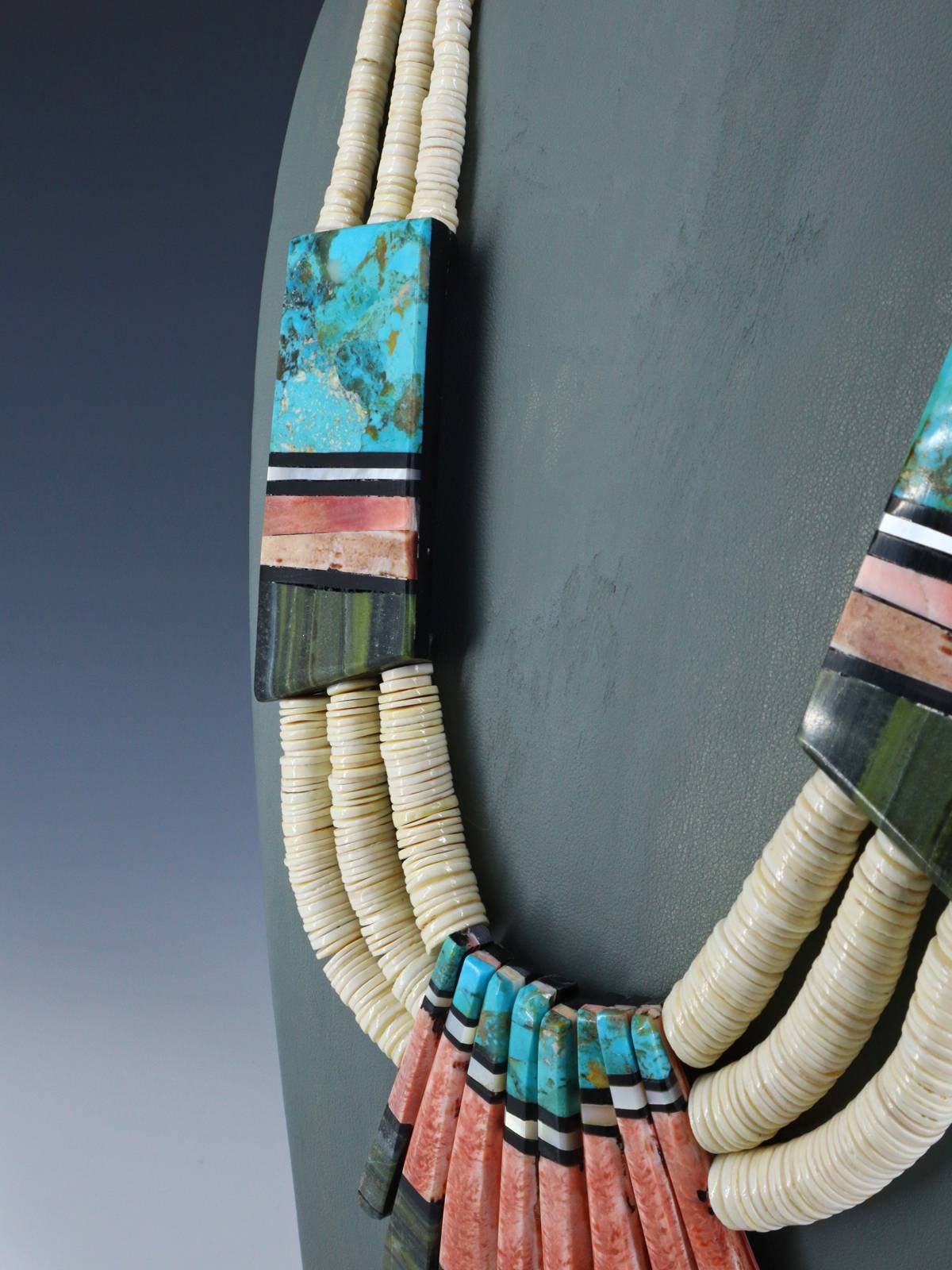Native American Santo Domingo White Shell Mosaic Necklace - PuebloDirect.com