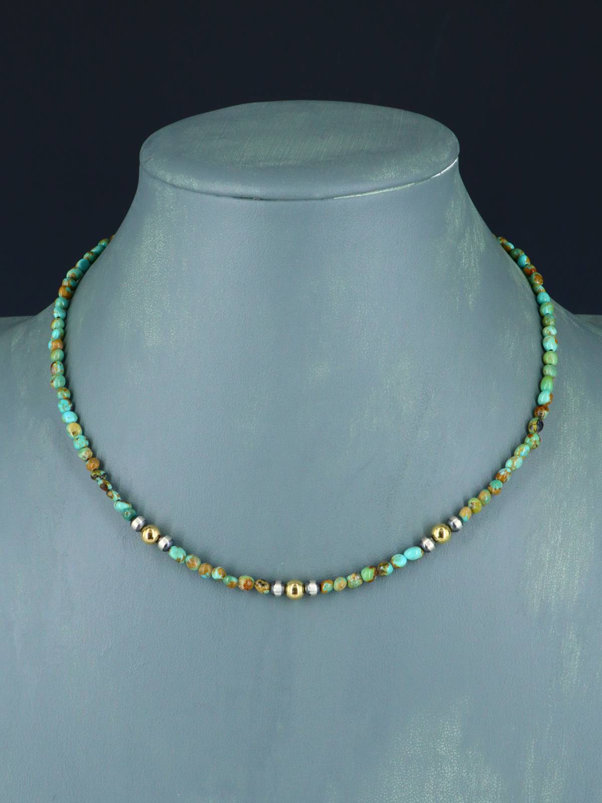 Native American Turquoise and Silver Bead Necklace - PuebloDirect.com