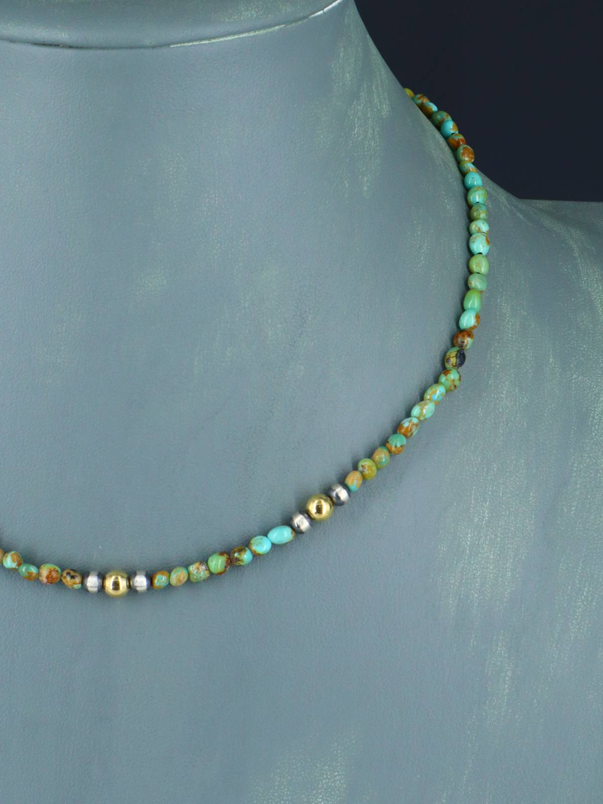 Native American Turquoise and Silver Bead Necklace - PuebloDirect.com