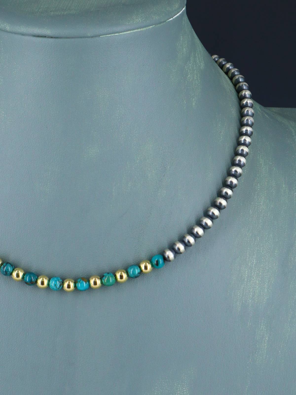 Native American Turquoise and Silver Bead Necklace - PuebloDirect.com