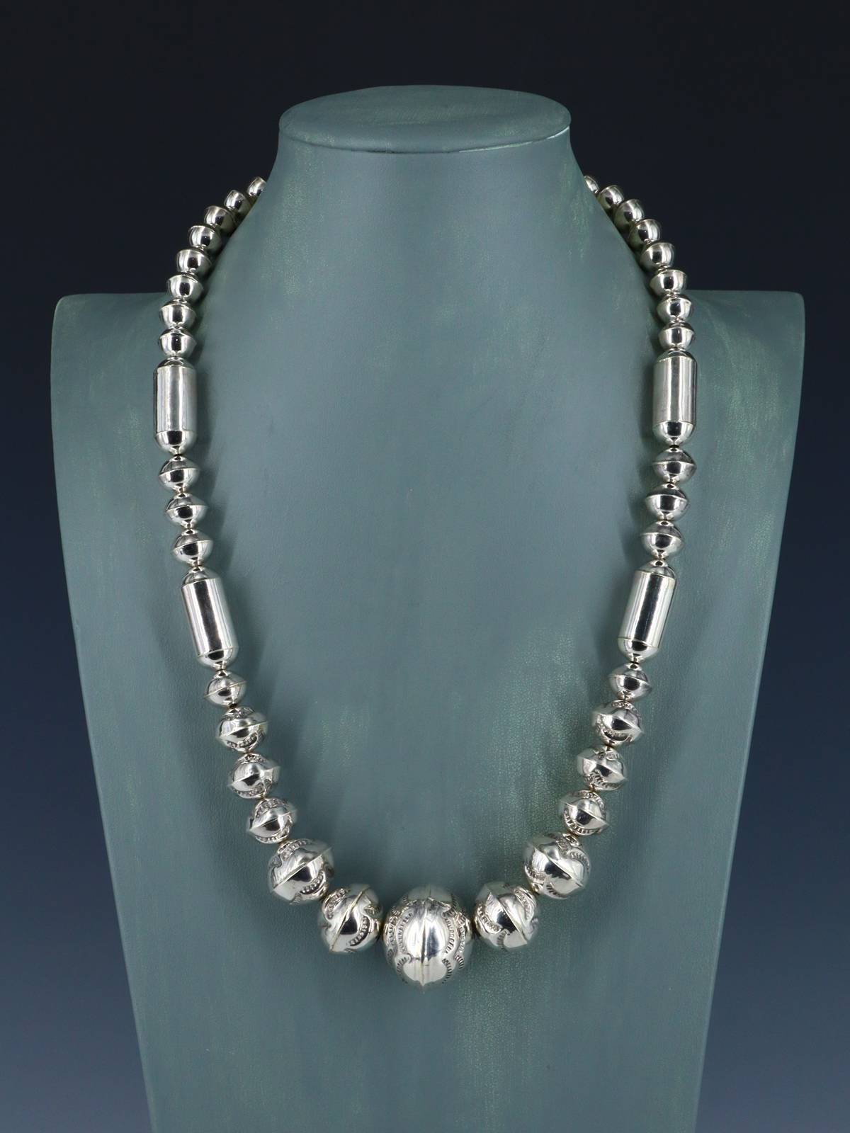 Native American Sterling Silver Navajo Beaded Necklace Set - PuebloDirect.com