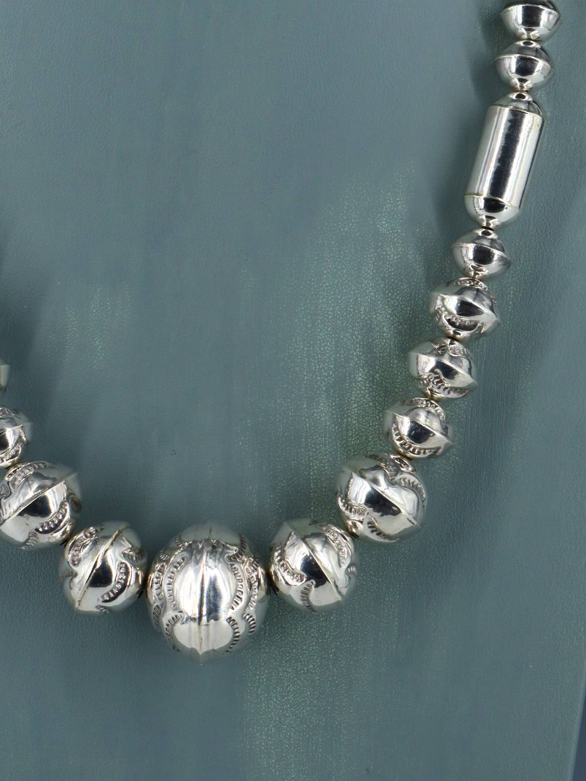 Native American Sterling Silver Navajo Beaded Necklace Set - PuebloDirect.com