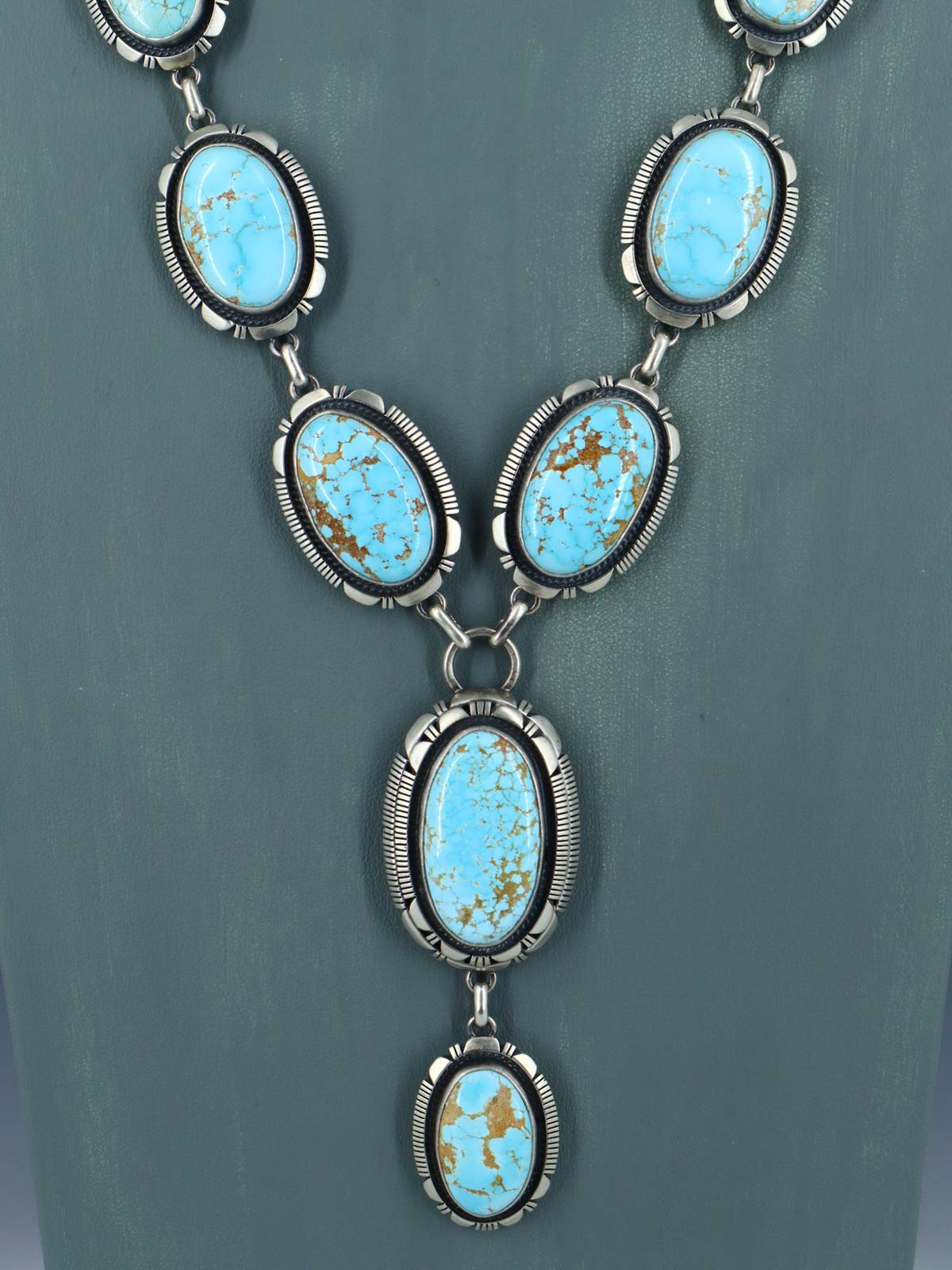 Natural Number 8 Mine Turquoise Sterling Silver Lariat Necklace Set - PuebloDirect.com