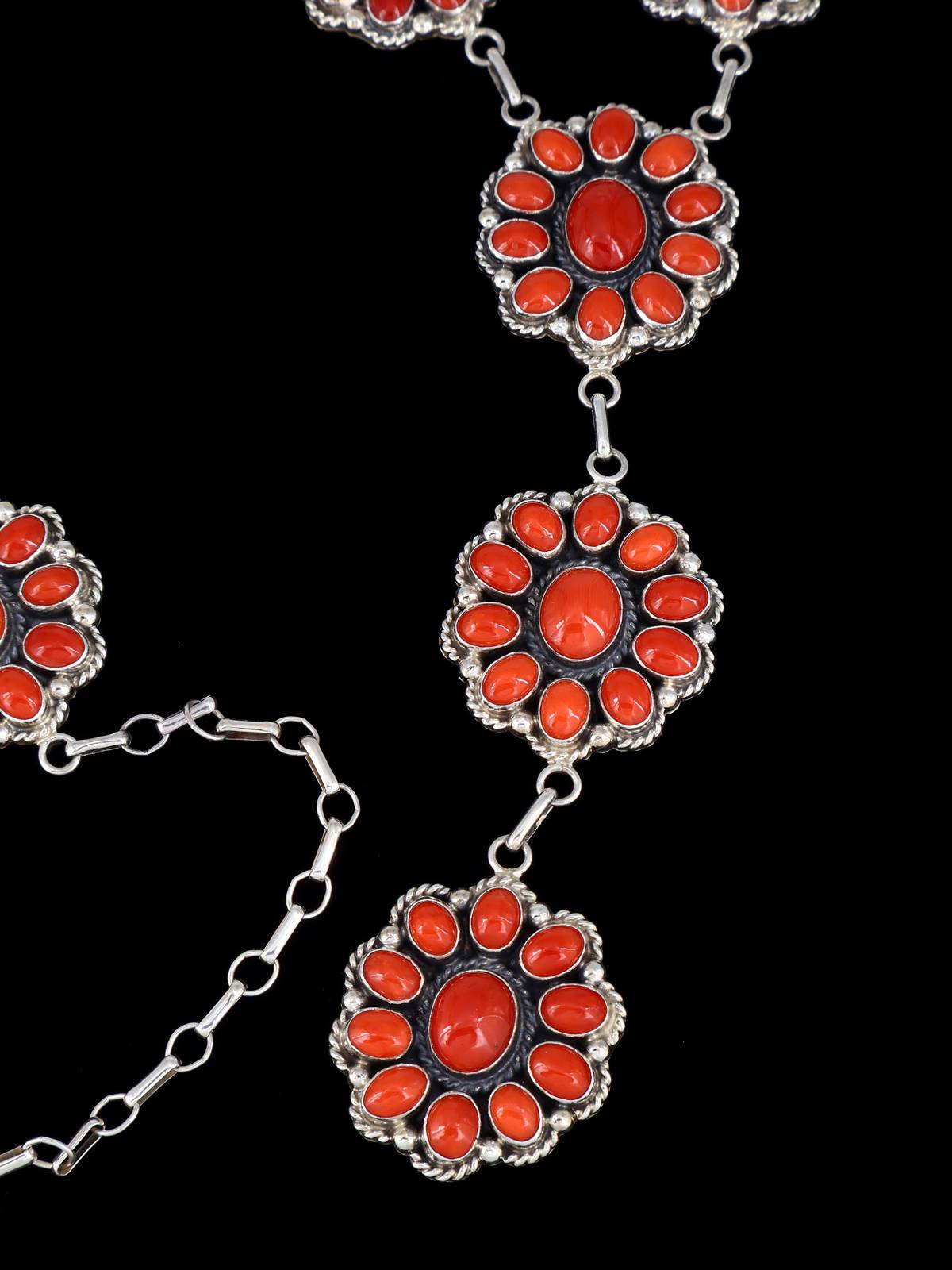 Native American Sterling Silver Natural Coral Lariat Necklace - PuebloDirect.com