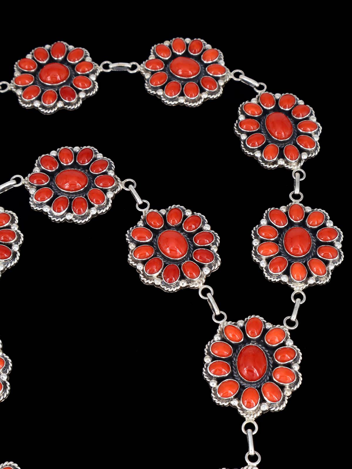 Native American Sterling Silver Natural Coral Lariat Necklace - PuebloDirect.com