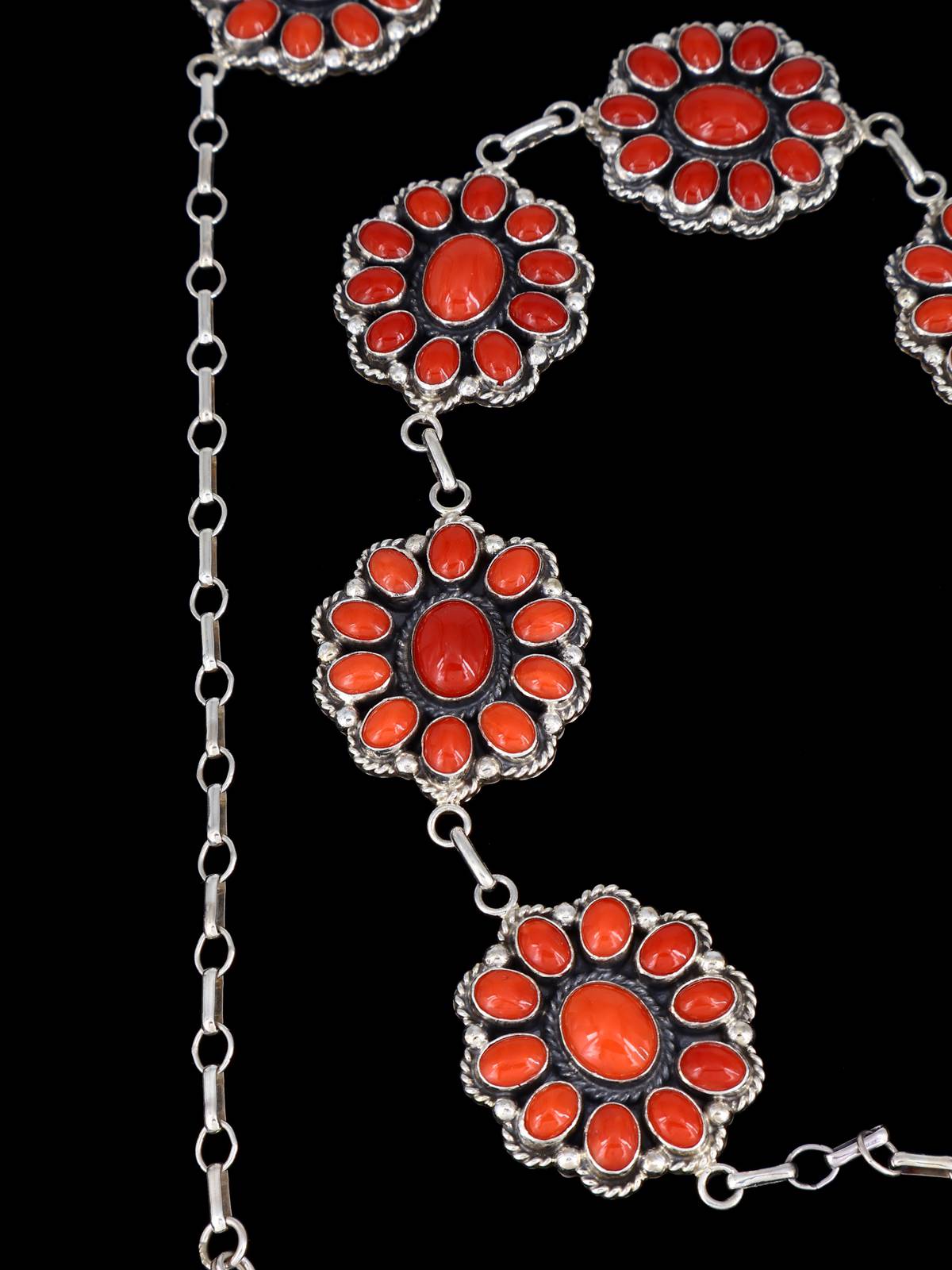 Native American Sterling Silver Natural Coral Lariat Necklace - PuebloDirect.com