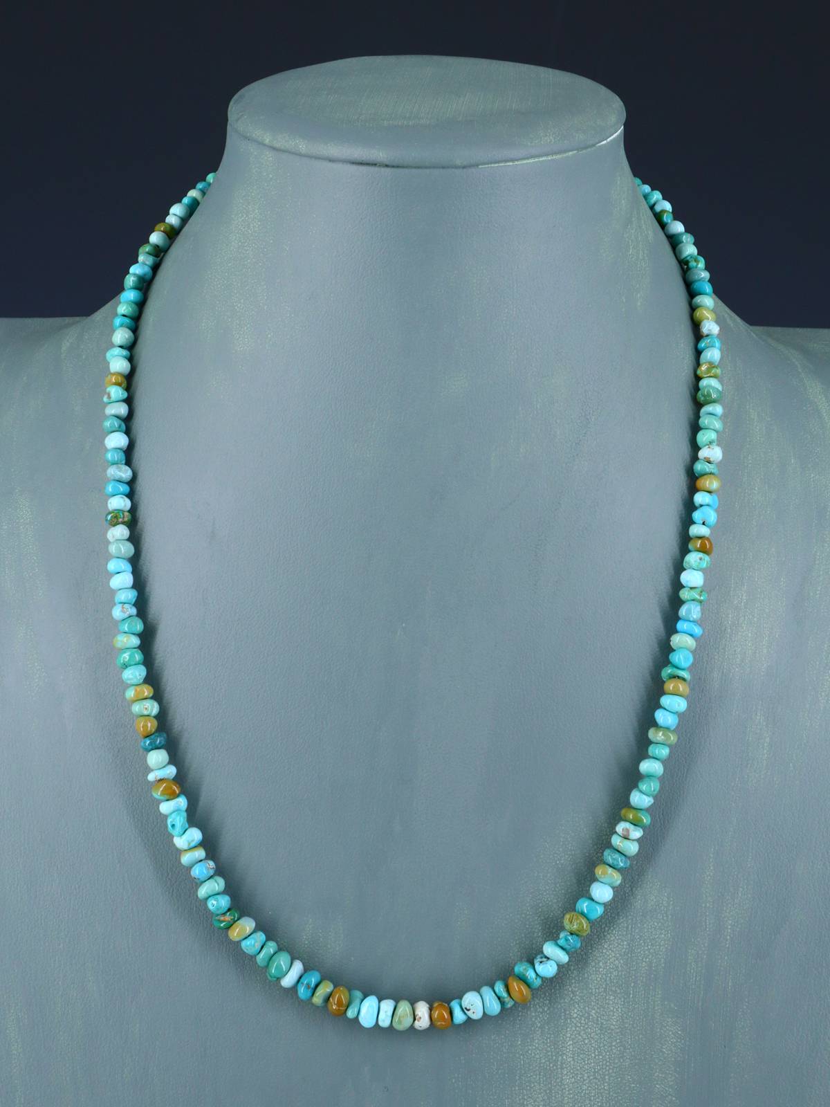 20" Single Strand Polychrome Lone Mountain Turquoise Necklace - PuebloDirect.com