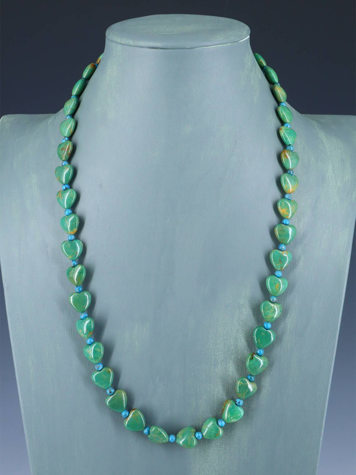 Navajo 23" Single Strand Turquoise Heart Necklace - PuebloDirect.com