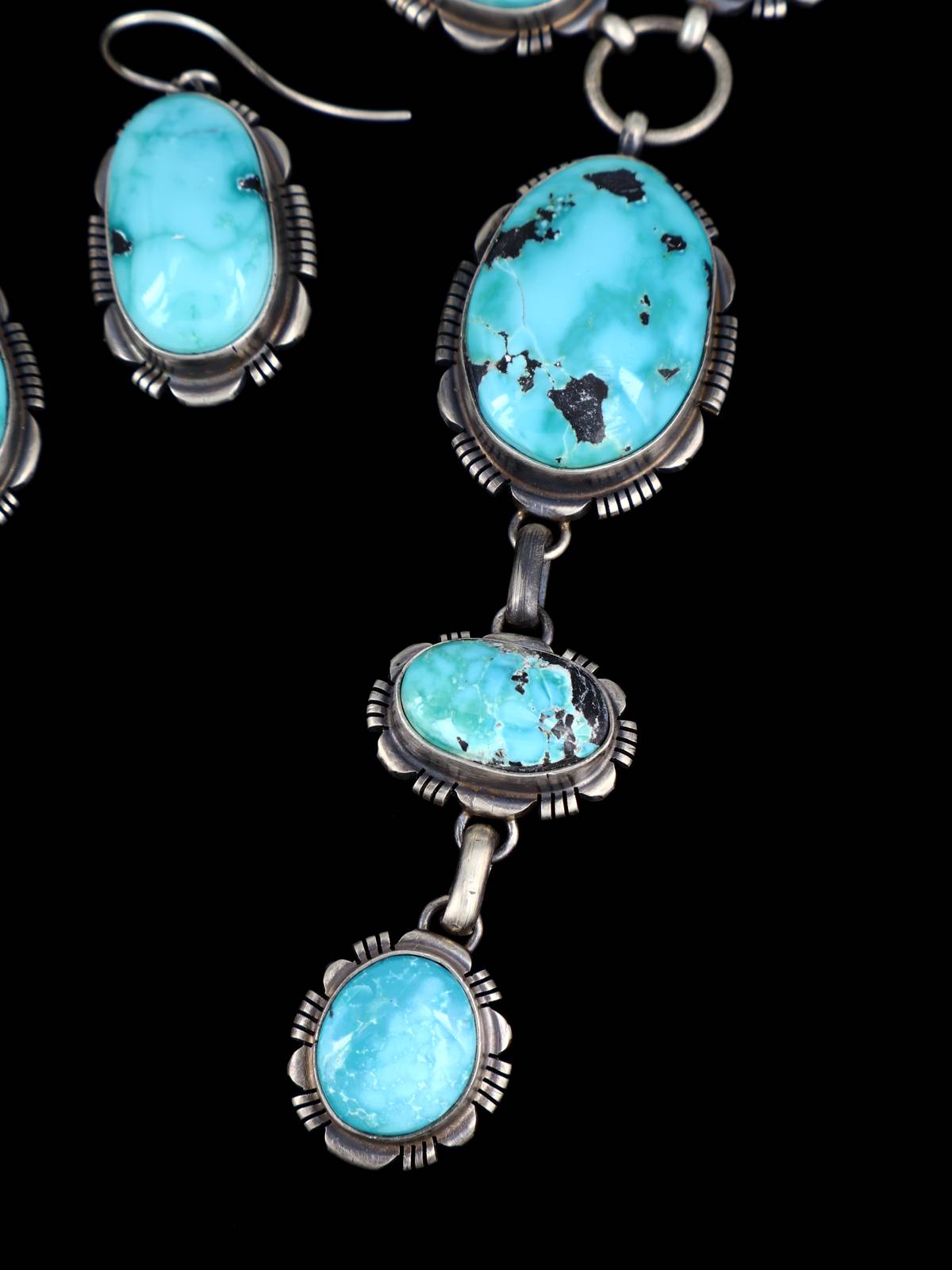 Native American Jewelry Campitos Turquoise Lariat Necklace Set - PuebloDirect.com