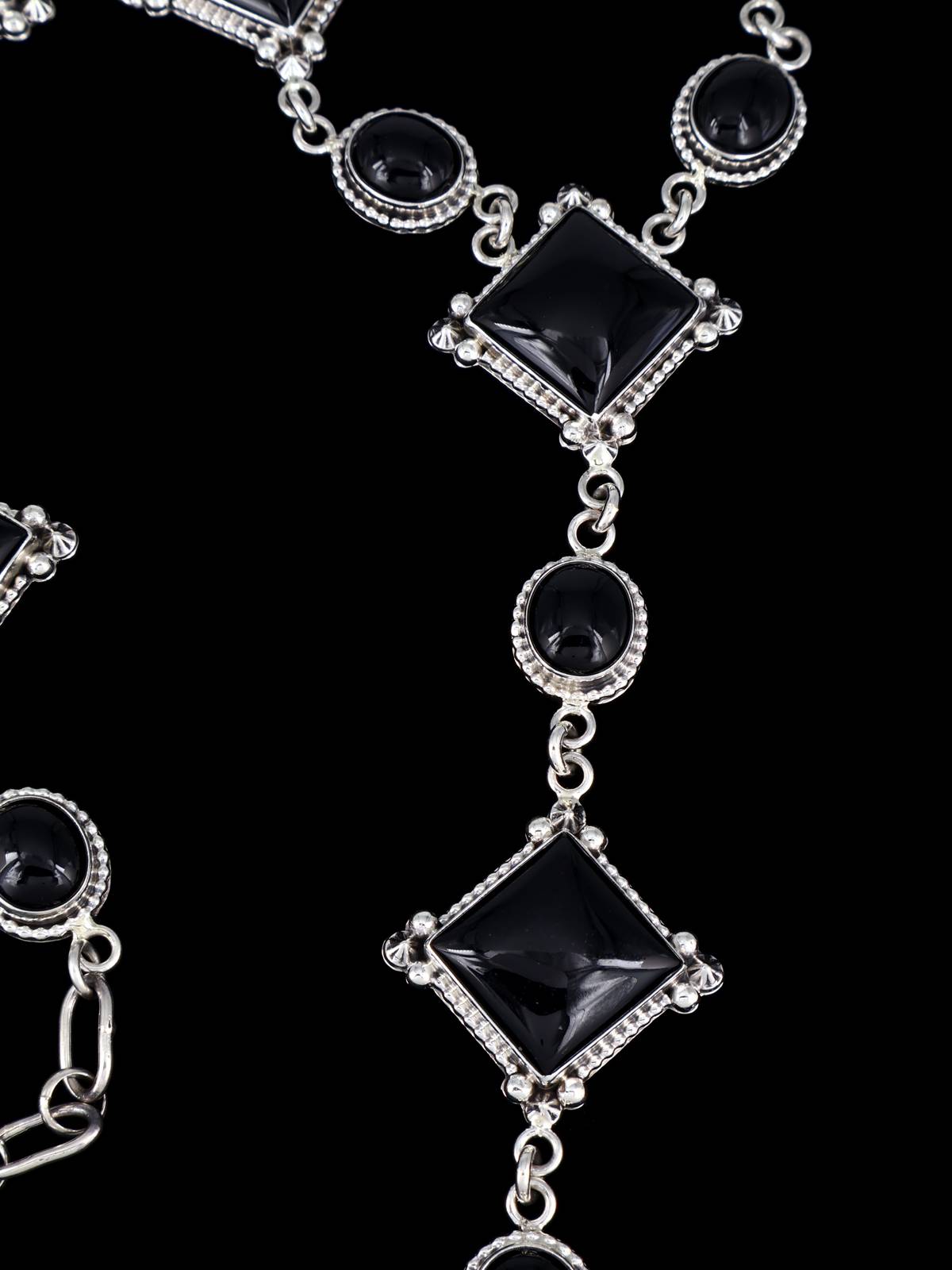 Native American Sterling Silver Black Onyx Lariat Necklace - PuebloDirect.com