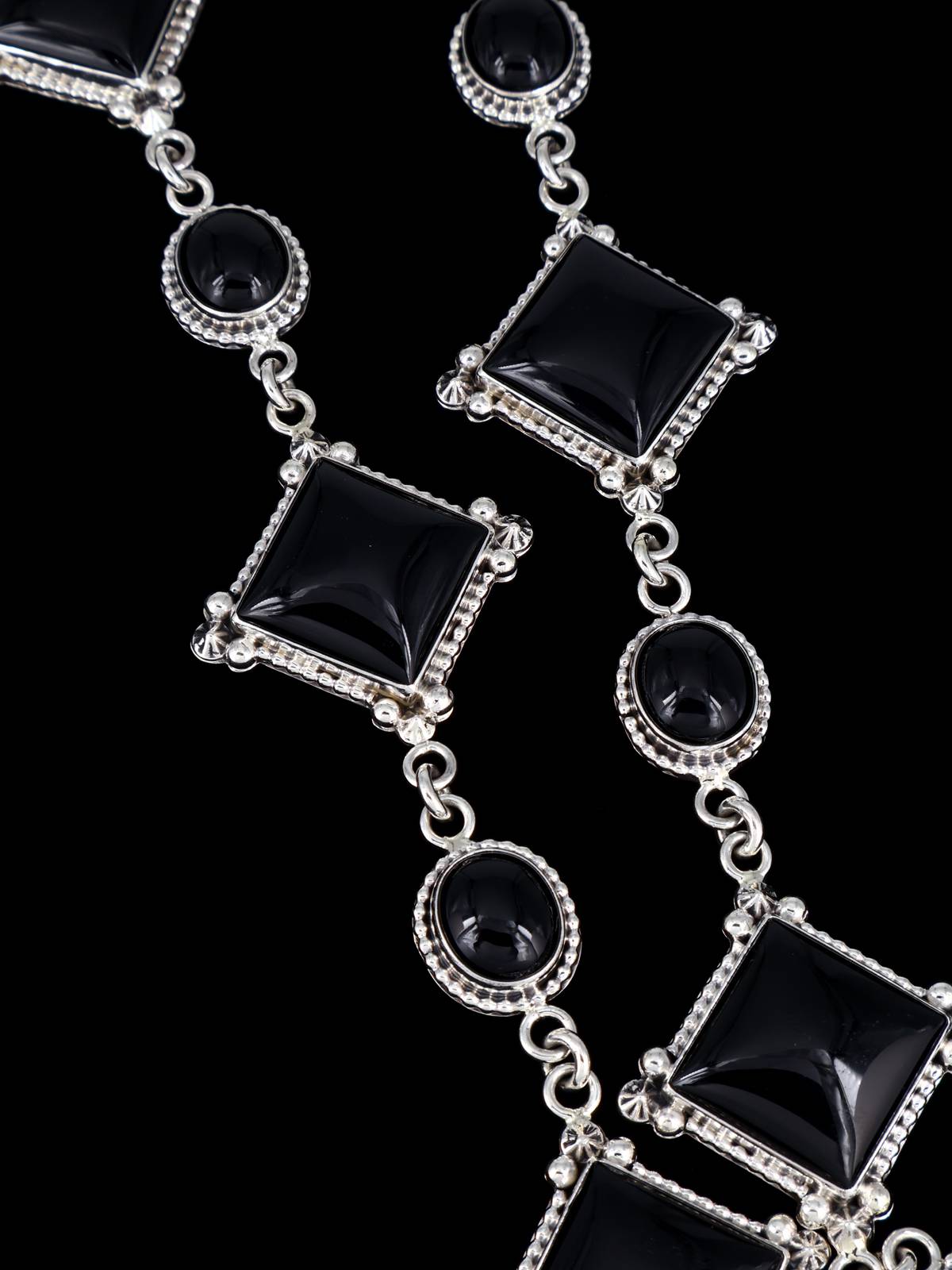 Native American Sterling Silver Black Onyx Lariat Necklace - PuebloDirect.com