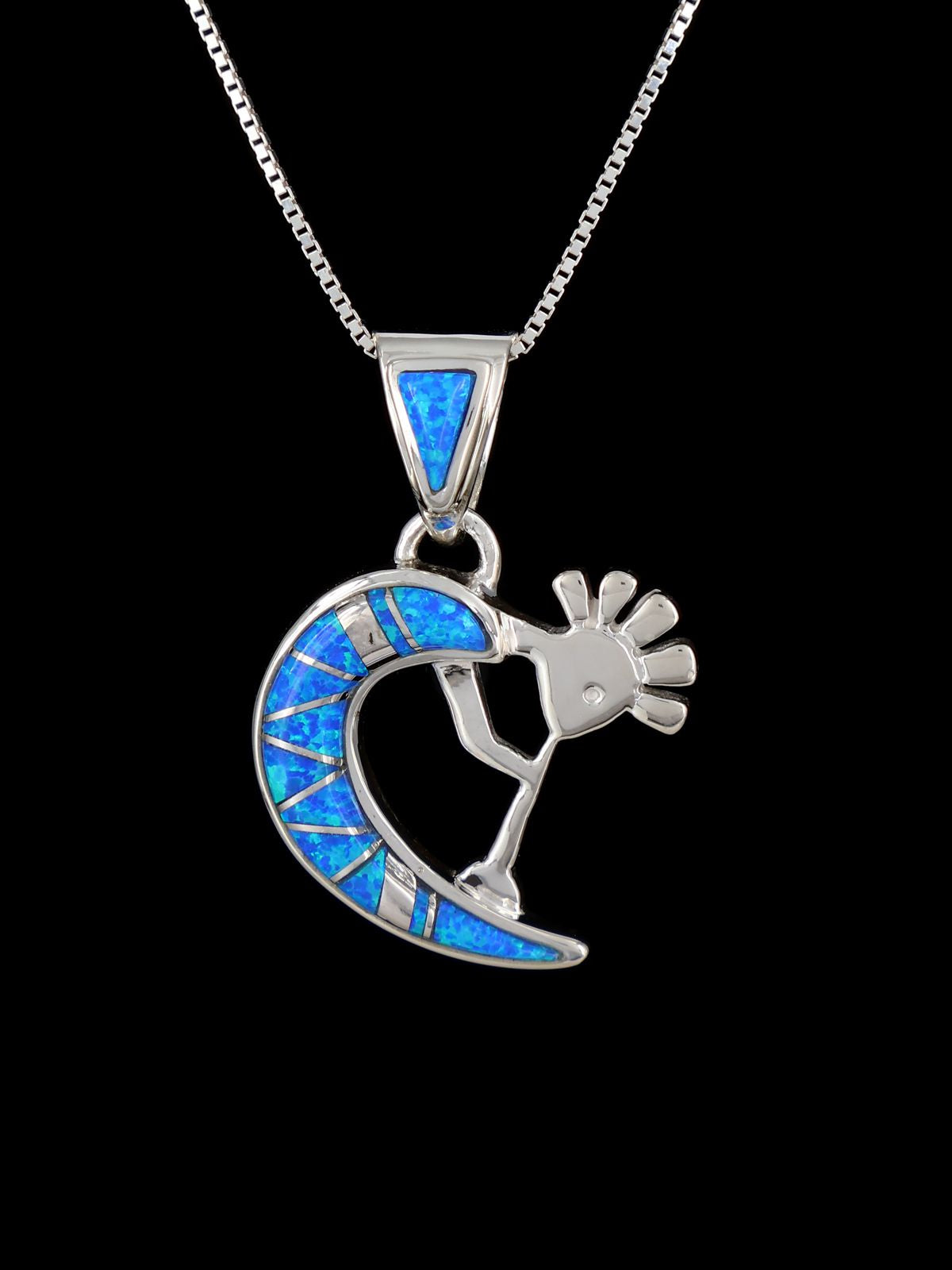 Native American Blue Opalite Inlay Kokopelli Pendant - PuebloDirect.com