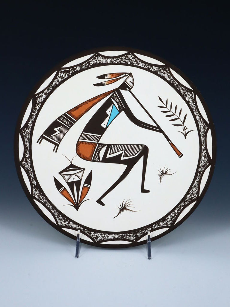 Acoma Pueblo Style Painted Flute Player Plate - PuebloDirect.com