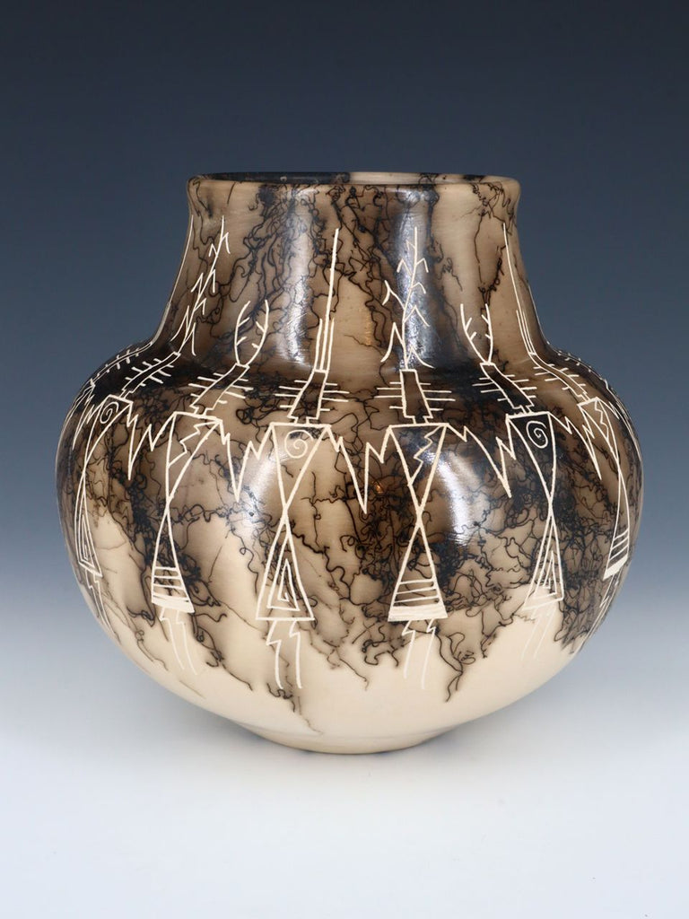 Acoma Etched Friendship Dancer Horsehair Pottery Olla - PuebloDirect.com