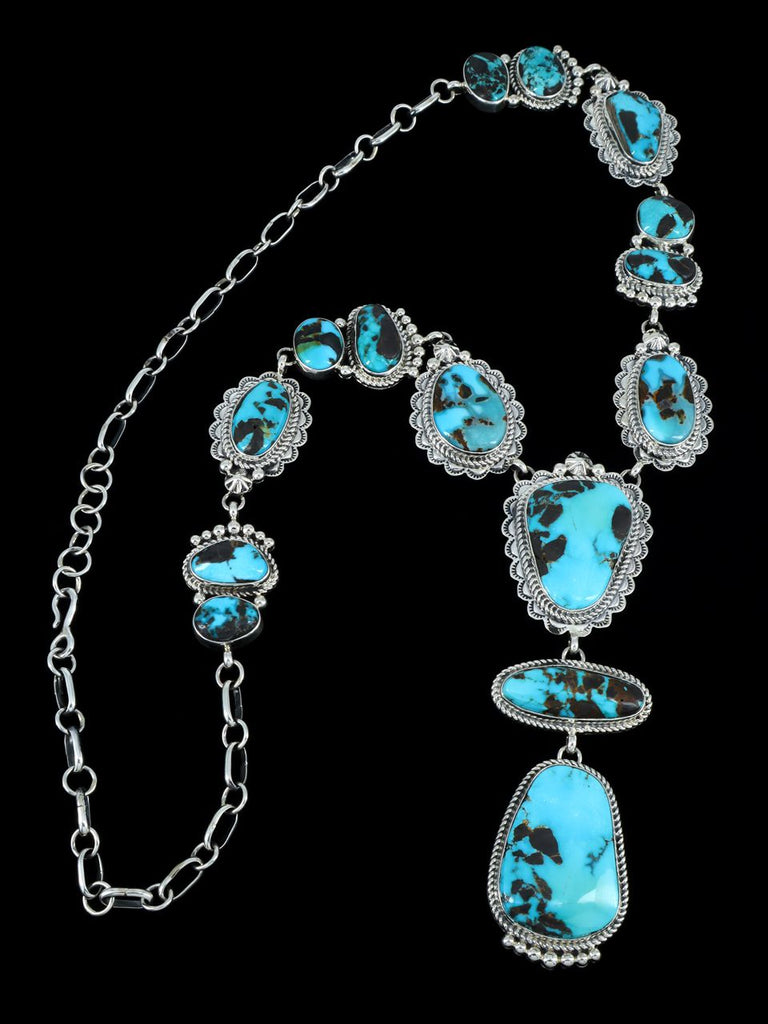 Native American Sterling Silver Natural Carico Lake Turquoise Necklace - PuebloDirect.com