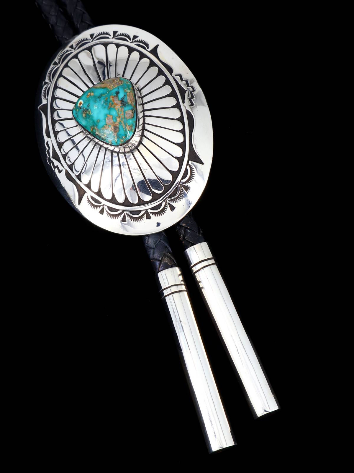 Native American Sterling Silver Royston Turquoise Bolo Tie - PuebloDirect.com