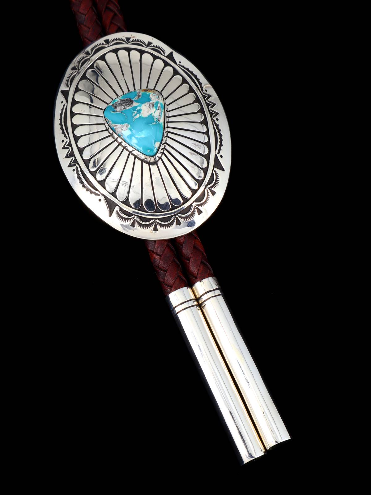 Native American Sterling Silver Fox Turquoise Bolo Tie - PuebloDirect.com